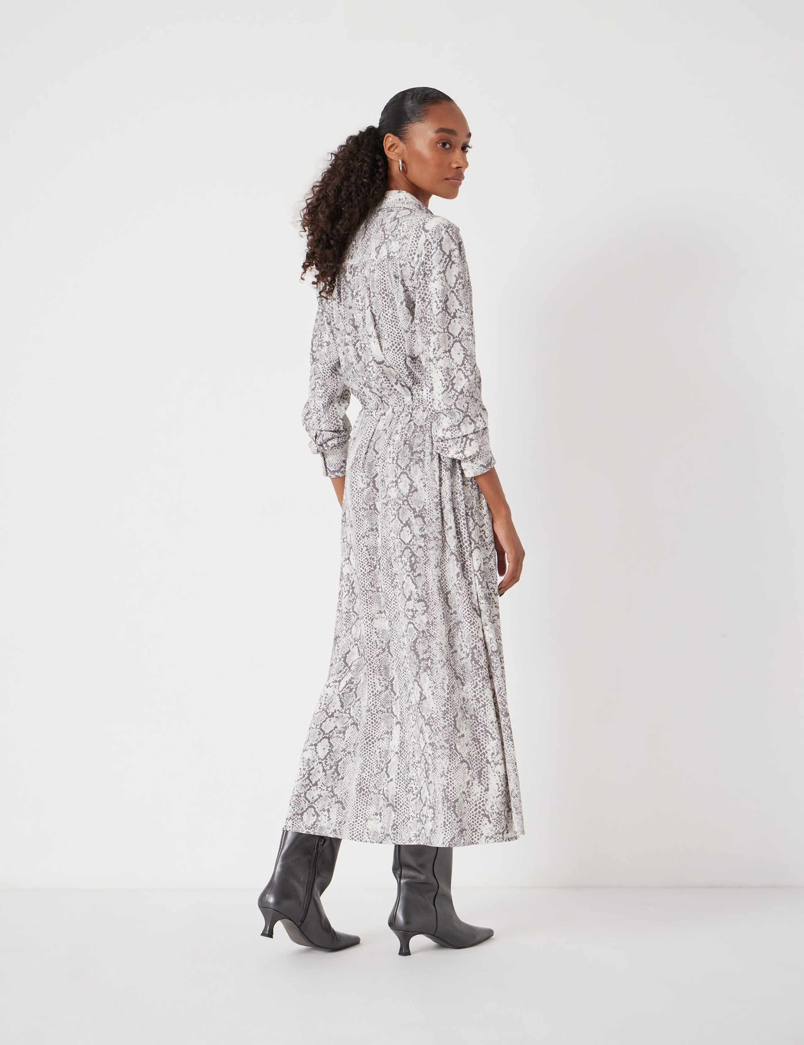 Crepe Animal Print Midi Shirt Dress 4 of 6