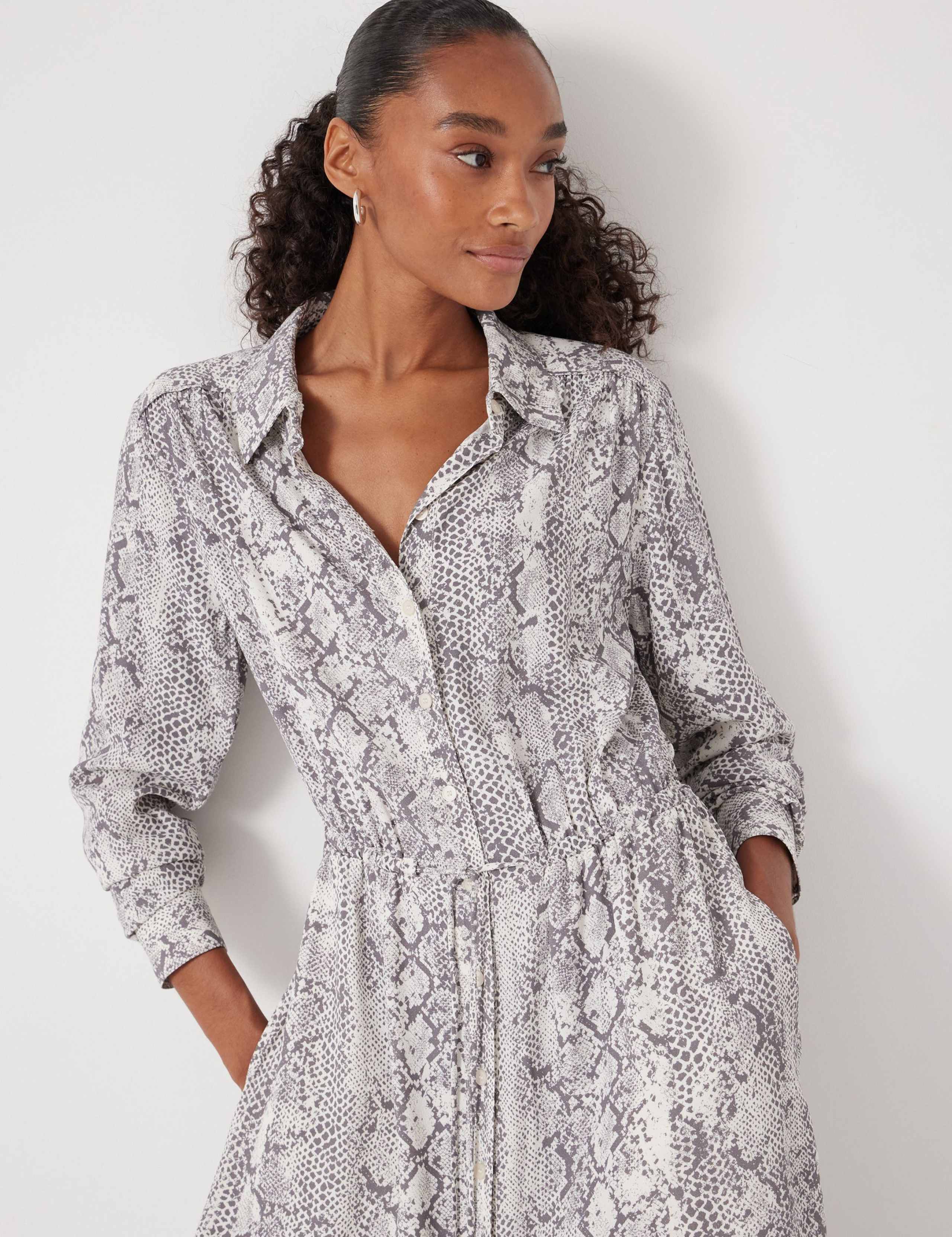 Crepe Animal Print Midi Shirt Dress 6 of 6