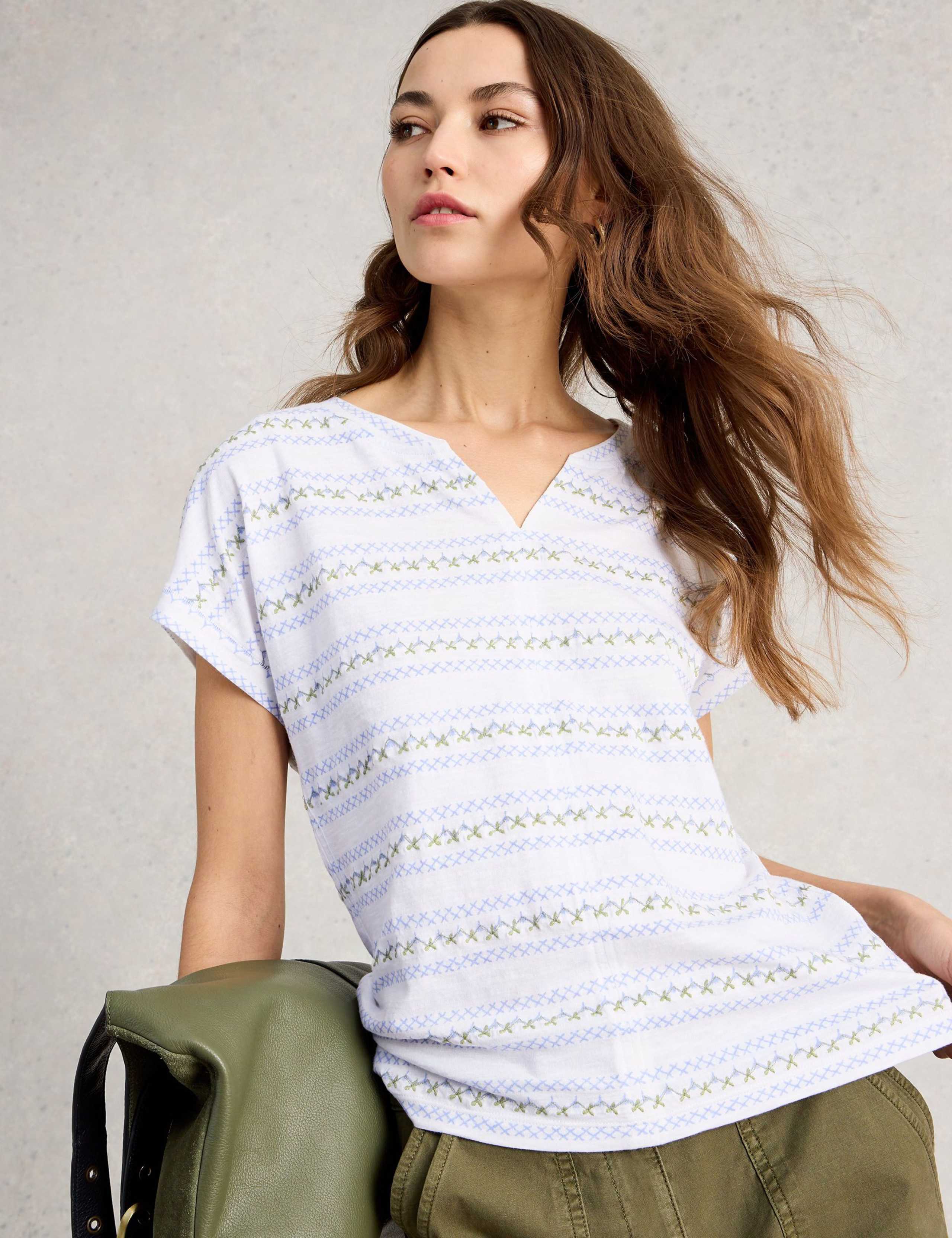 Pure Cotton Embroidered Stripe T-Shirt 5 of 6