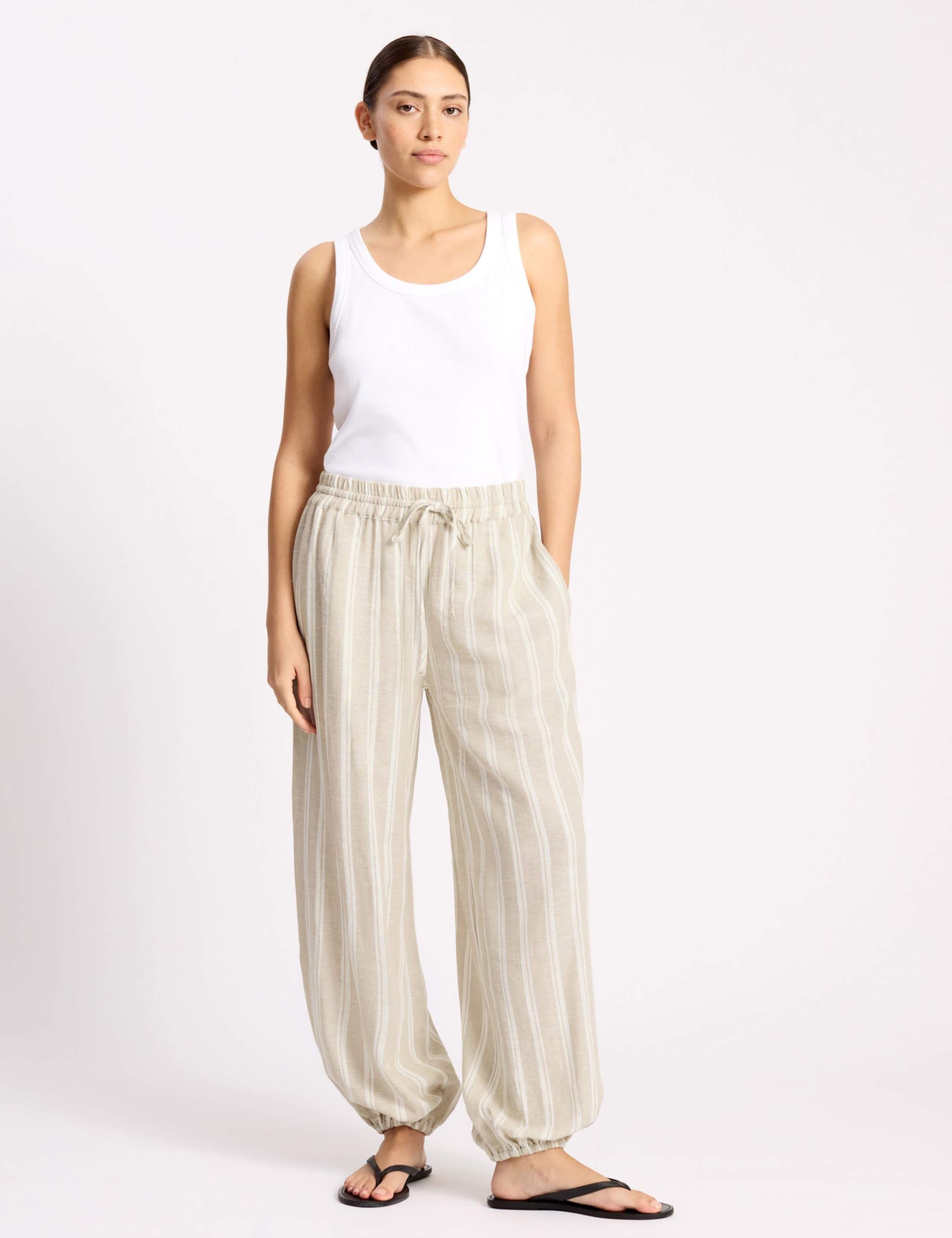 Linen Rich Striped Balloon Trousers 1 of 6