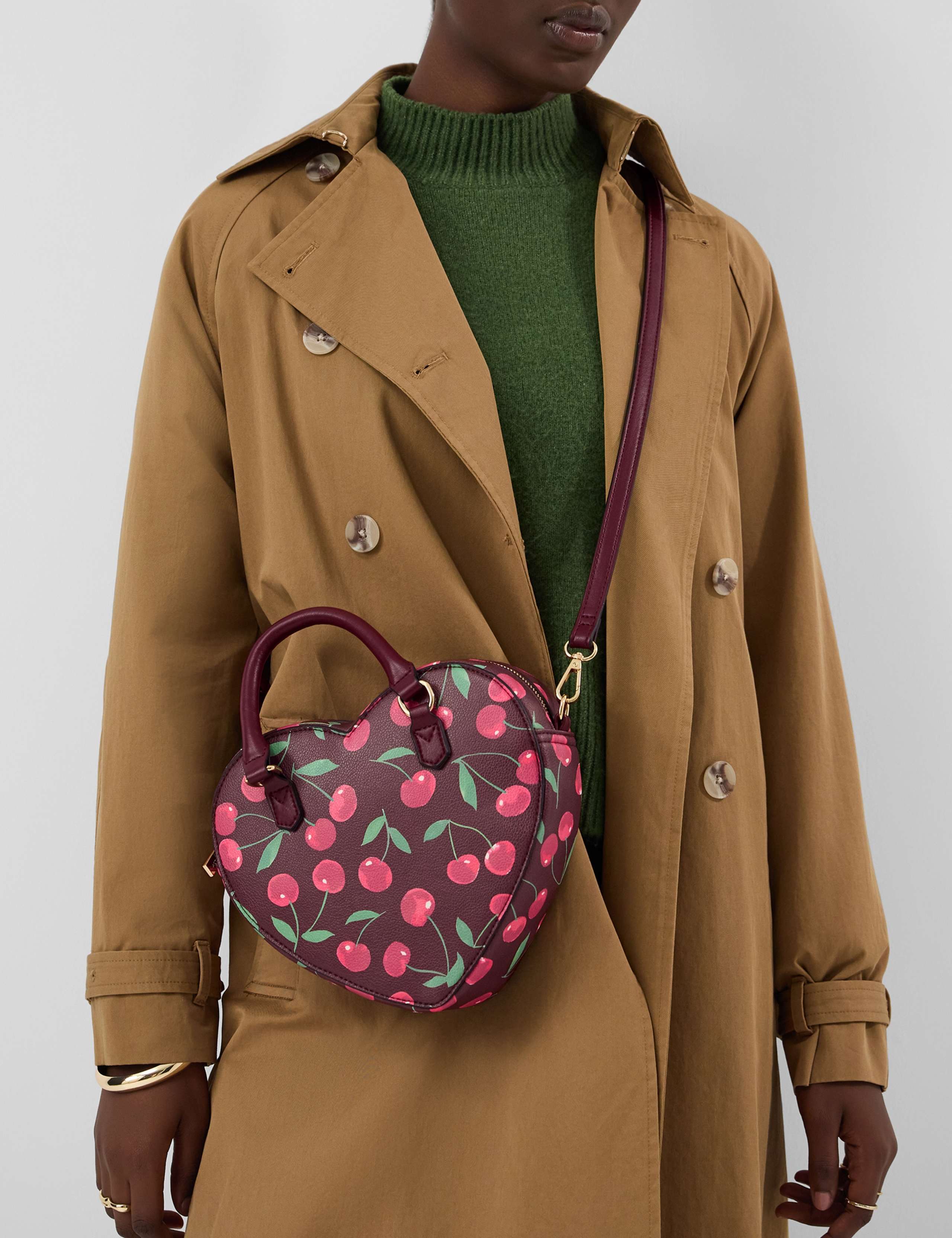 Cherry Print Heart Crossbody Bag 1 of 5