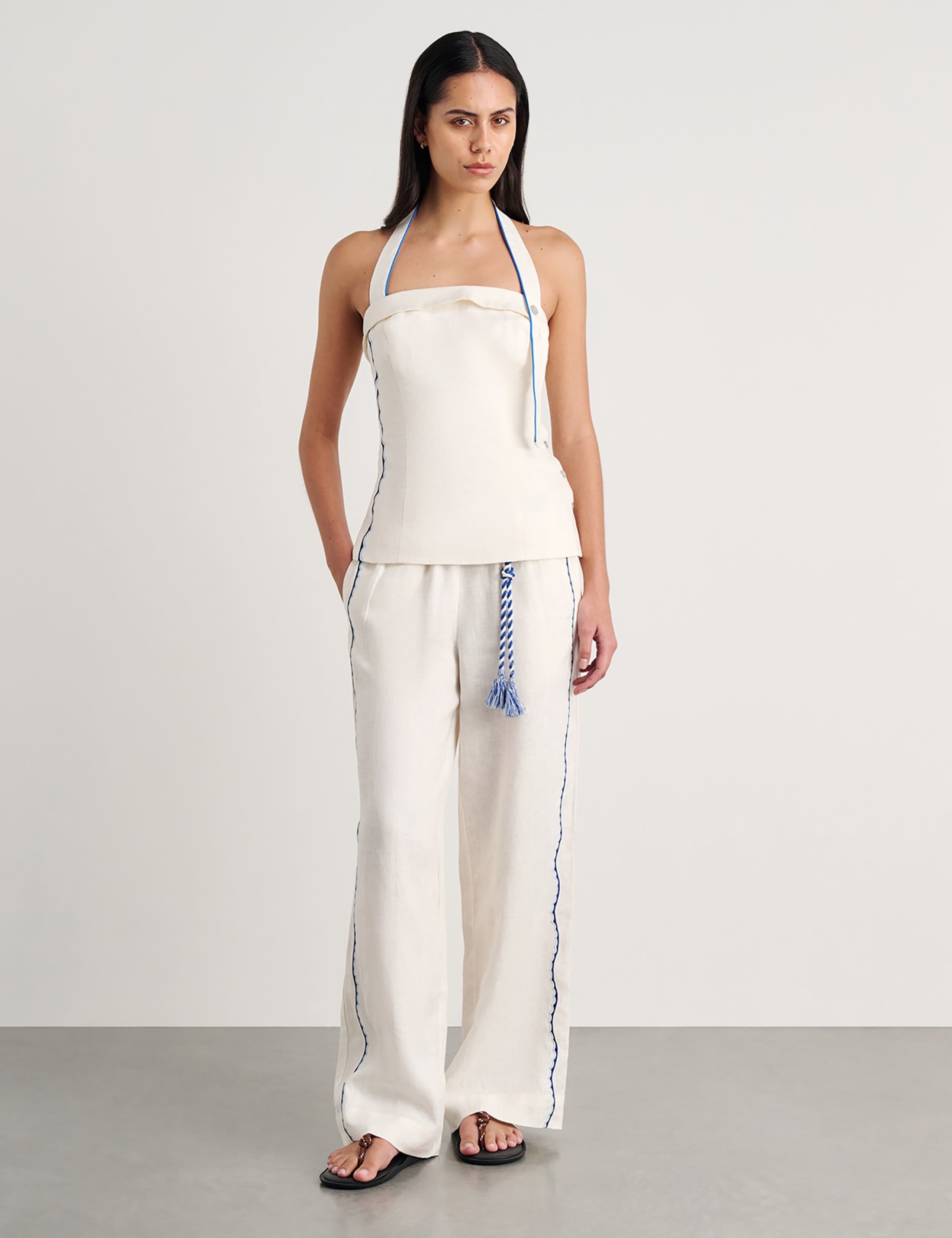 Pure Linen Embroidered Halter Neck Top 2 of 6