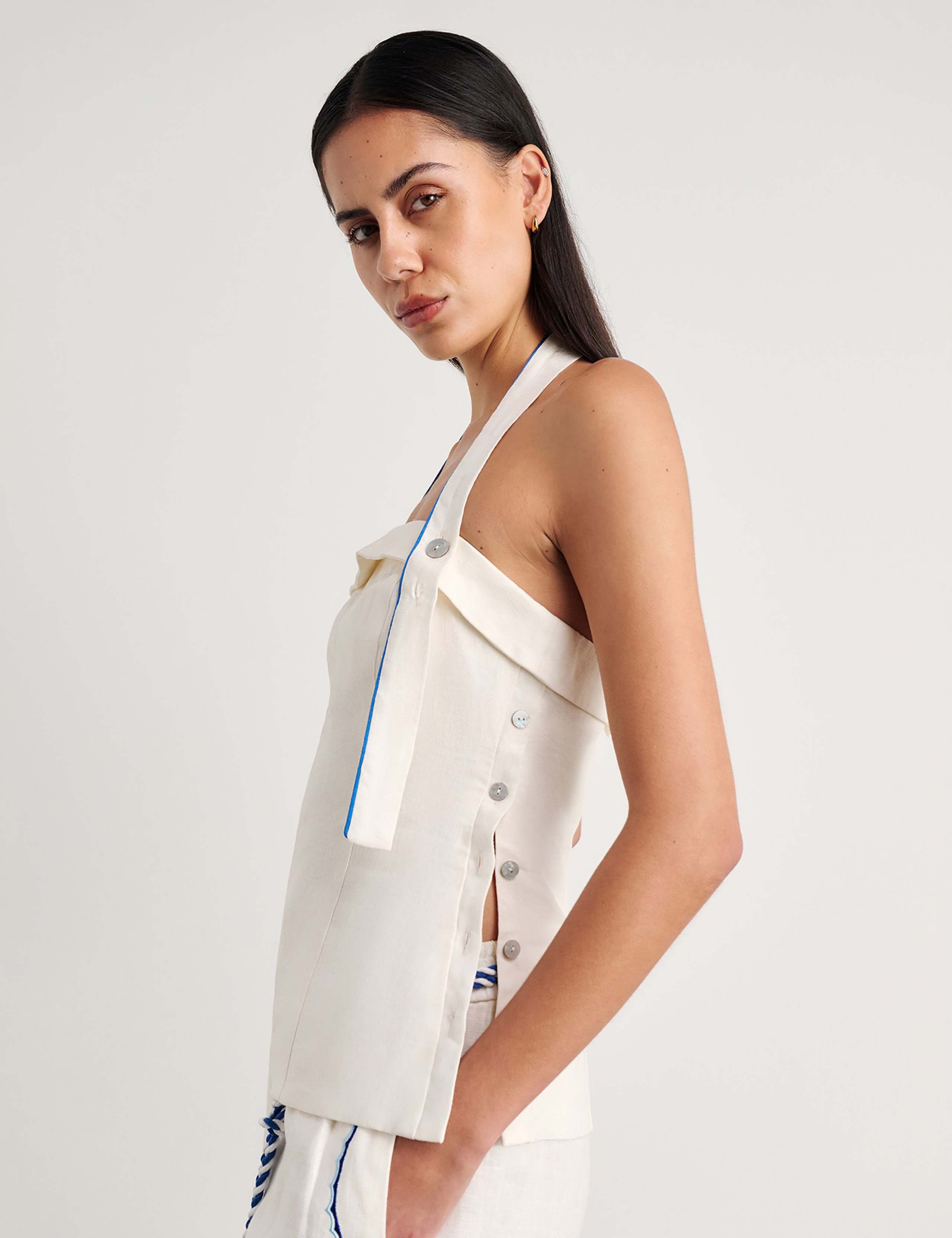 Pure Linen Embroidered Halter Neck Top 4 of 6