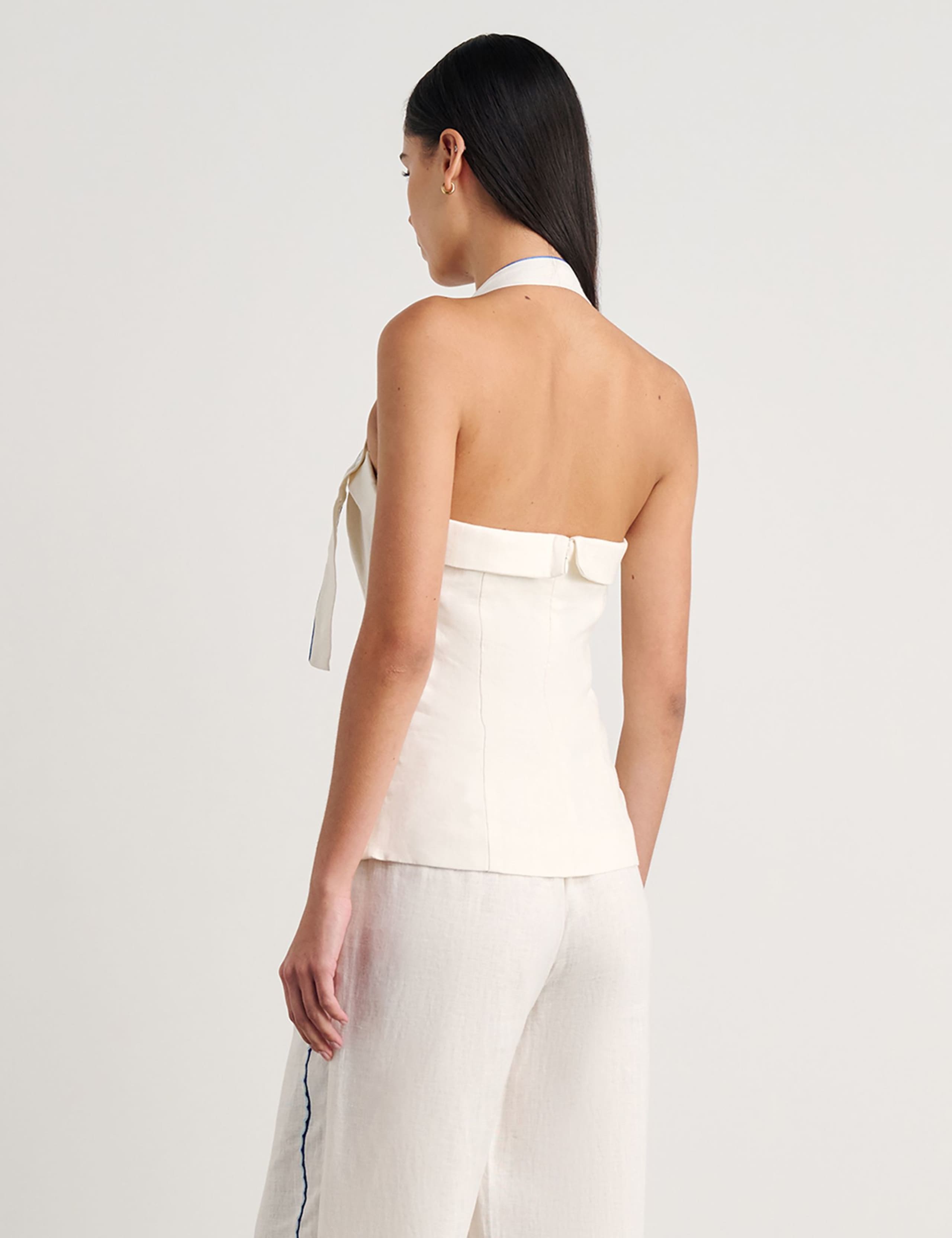 Pure Linen Embroidered Halter Neck Top 6 of 6