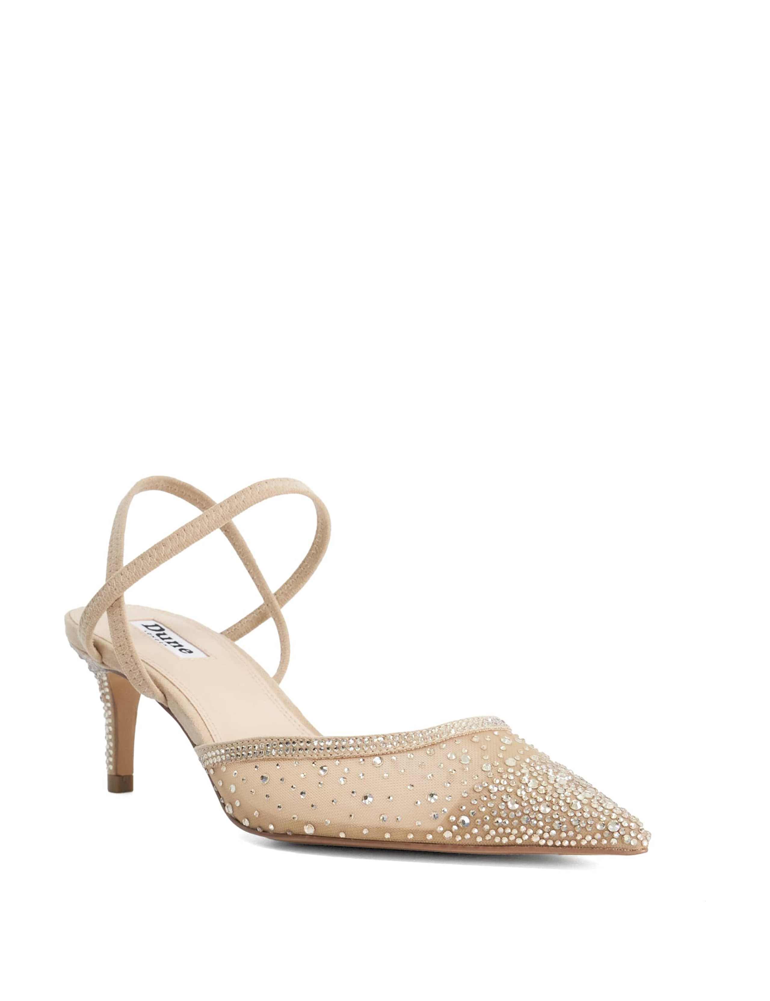 Mesh DiamantÃ© Ankle Strap Pointed Kitten Heels 2 of 6