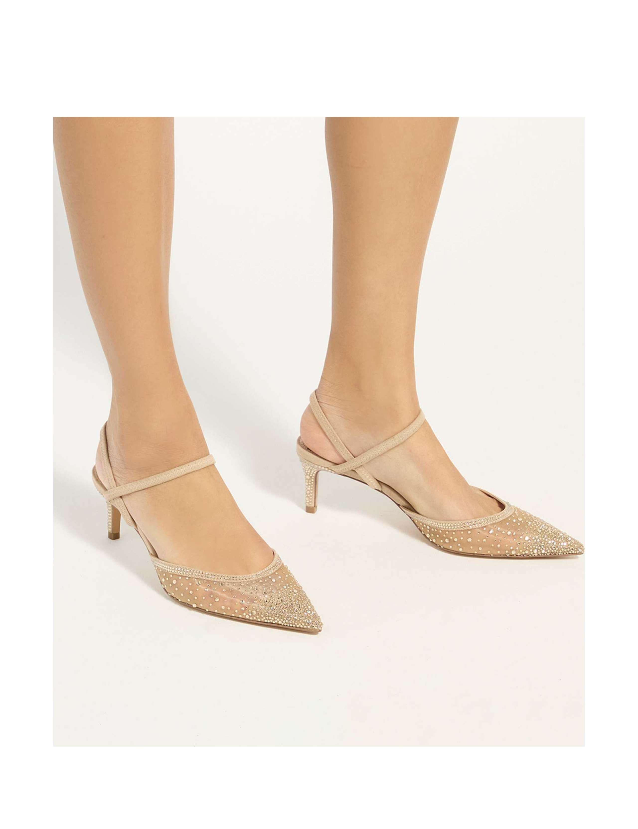 Mesh DiamantÃ© Ankle Strap Pointed Kitten Heels 4 of 6