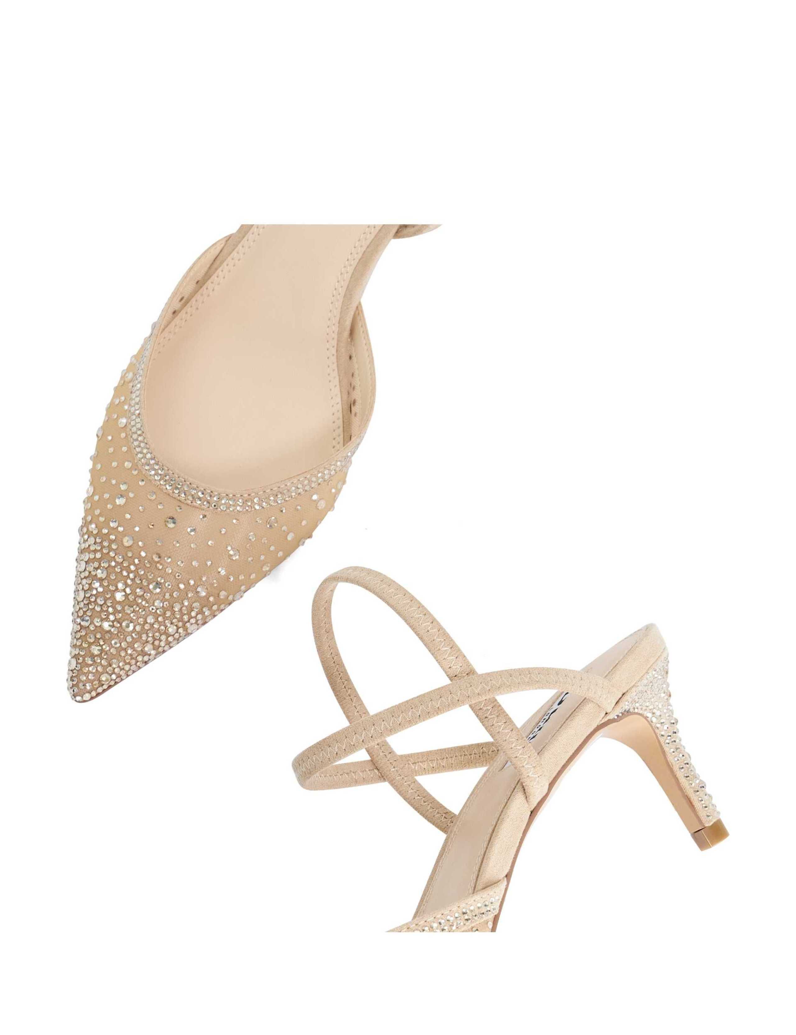 Mesh DiamantÃ© Ankle Strap Pointed Kitten Heels 6 of 6