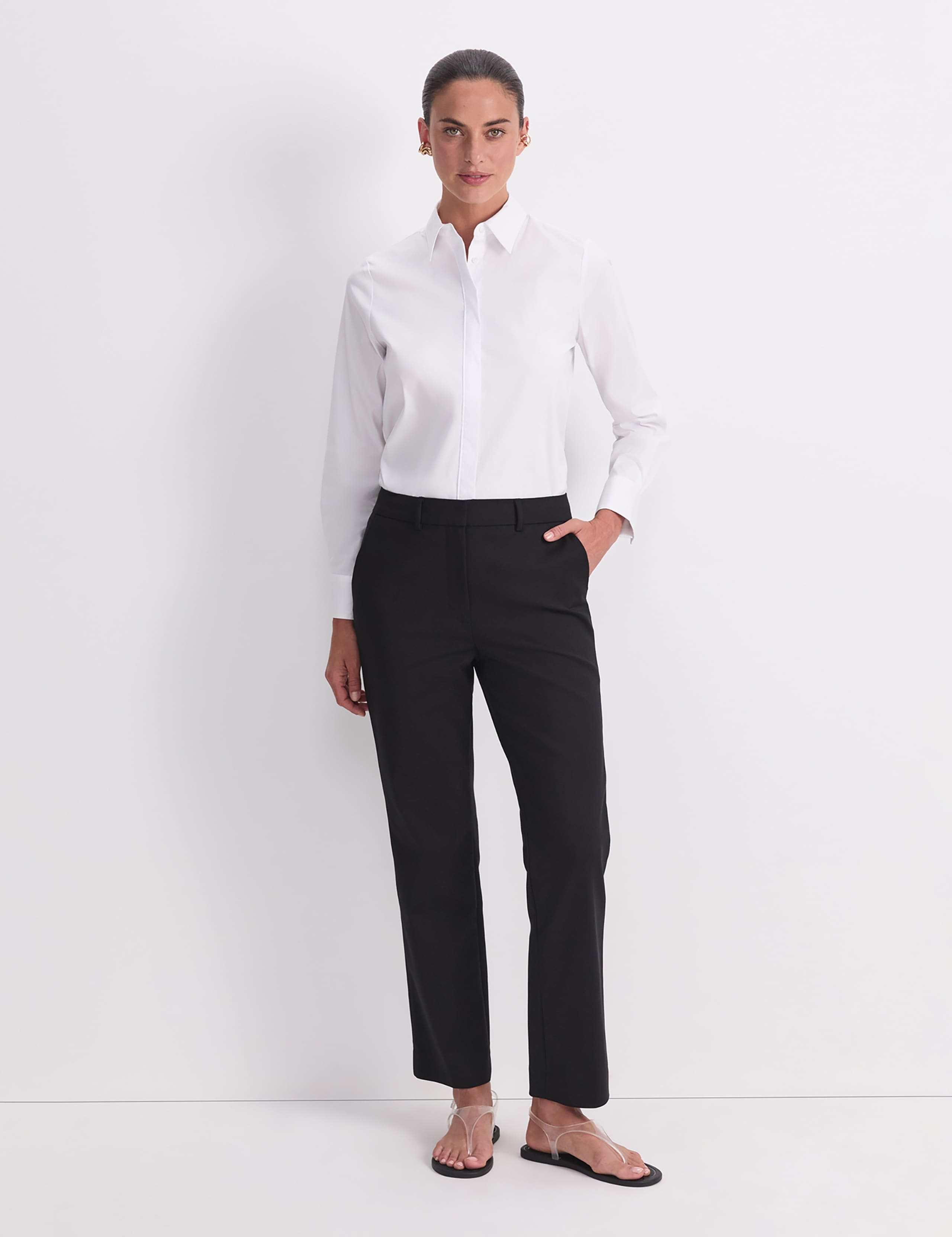 Cotton Rich Tailored Straight Leg Trousers 2 of 7