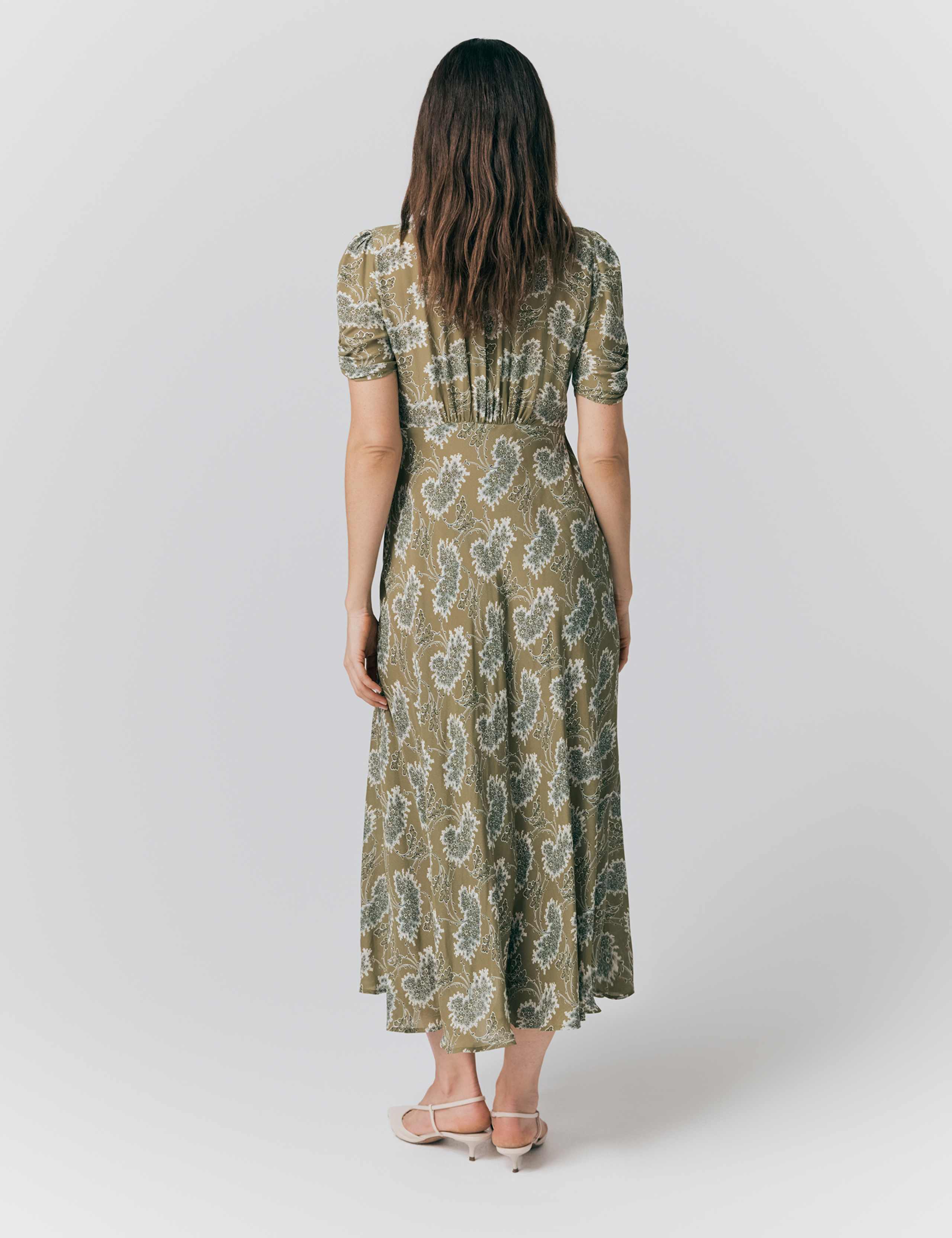 Crepe Floral V-Neck Midi Tea Dress 2 of 4