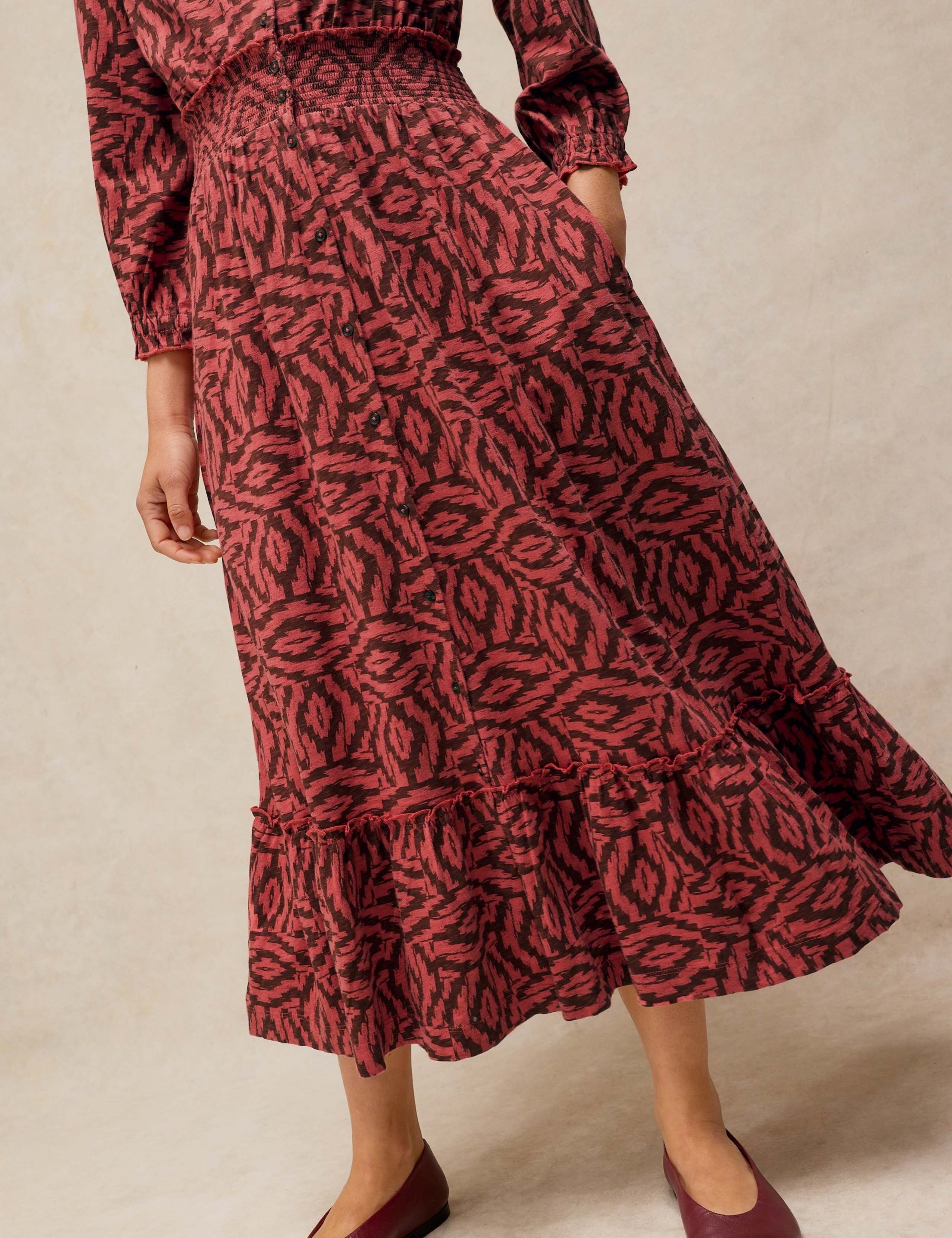 Pure Cotton Printed Shirred Detail Midi Dress 5 of 6