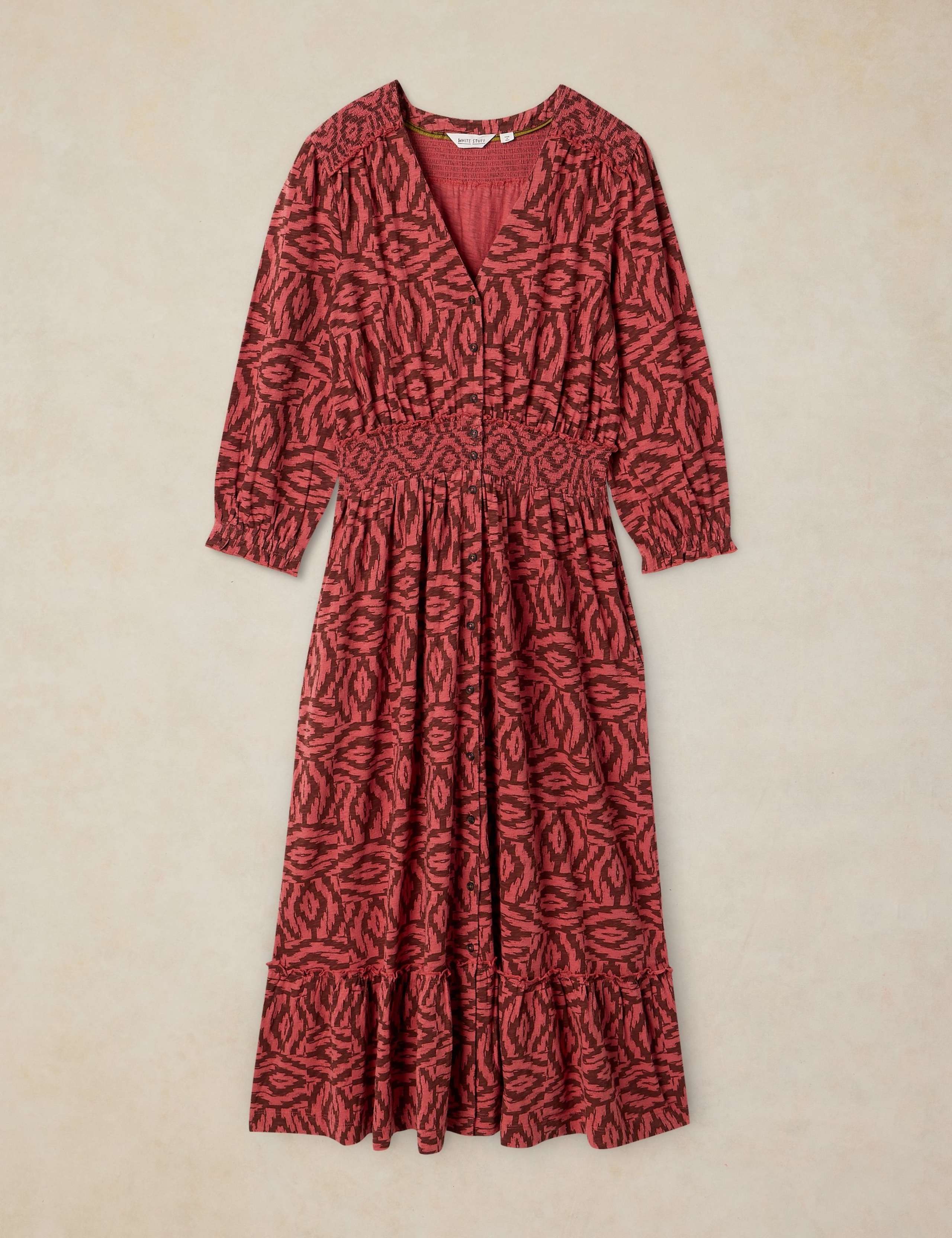 Pure Cotton Printed Shirred Detail Midi Dress 2 of 6
