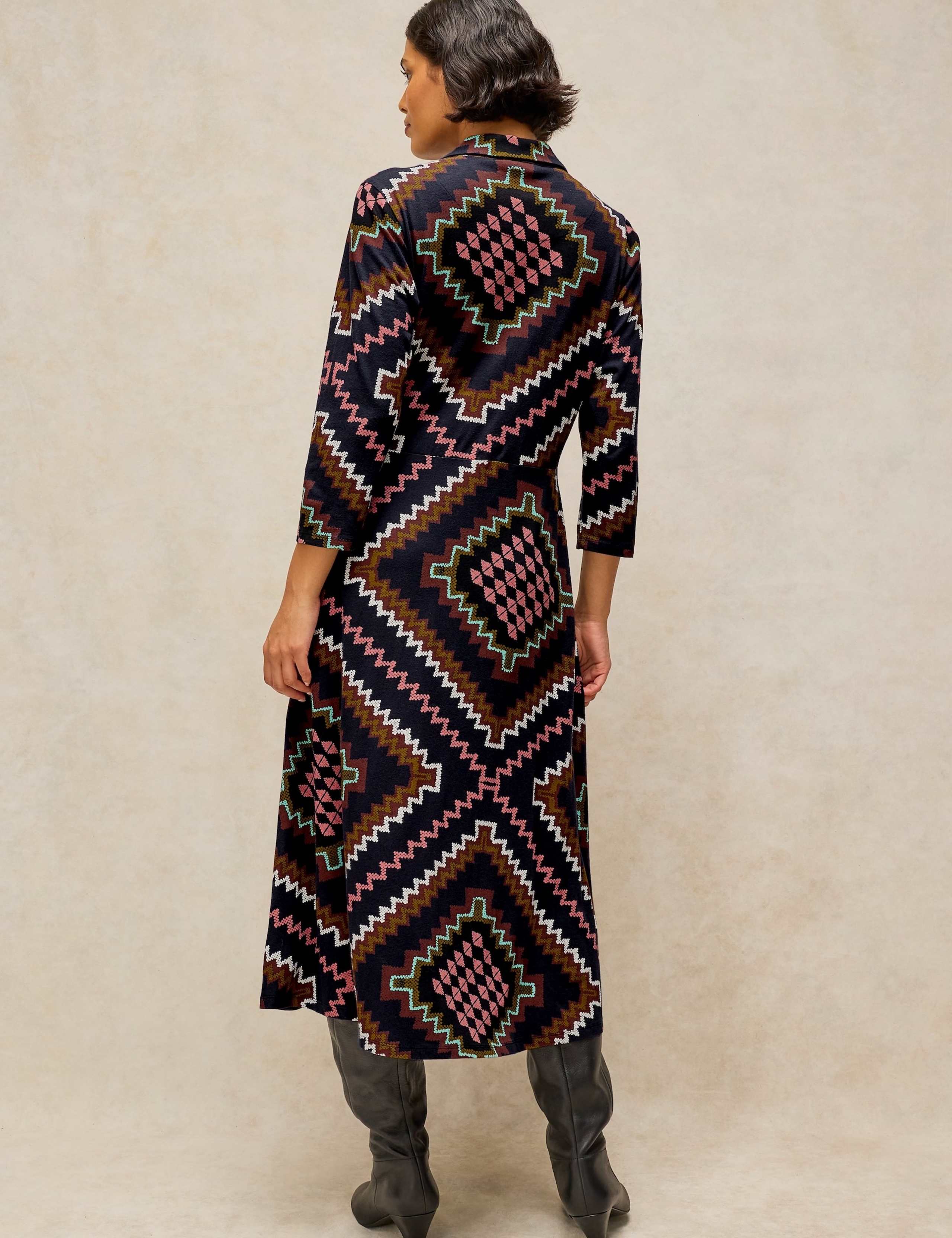 Cotton Blend Jersey Printed Midi Shirt Dress 3 of 6
