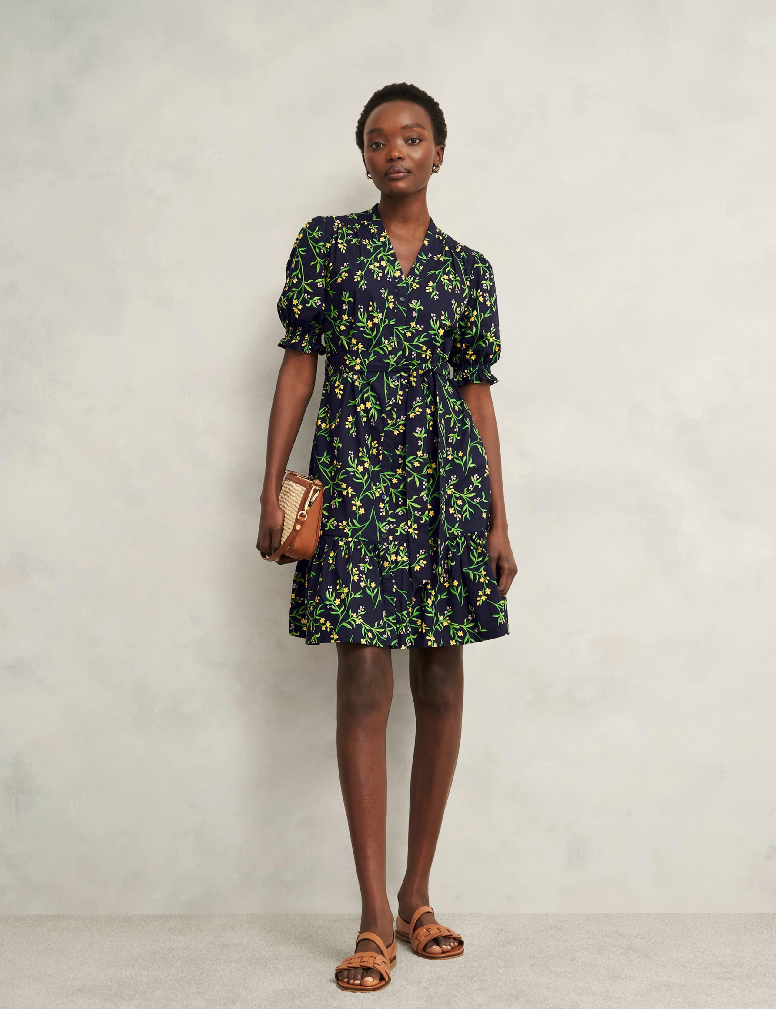 Pure Cotton Floral V-Neck Skater Dress 3 of 7