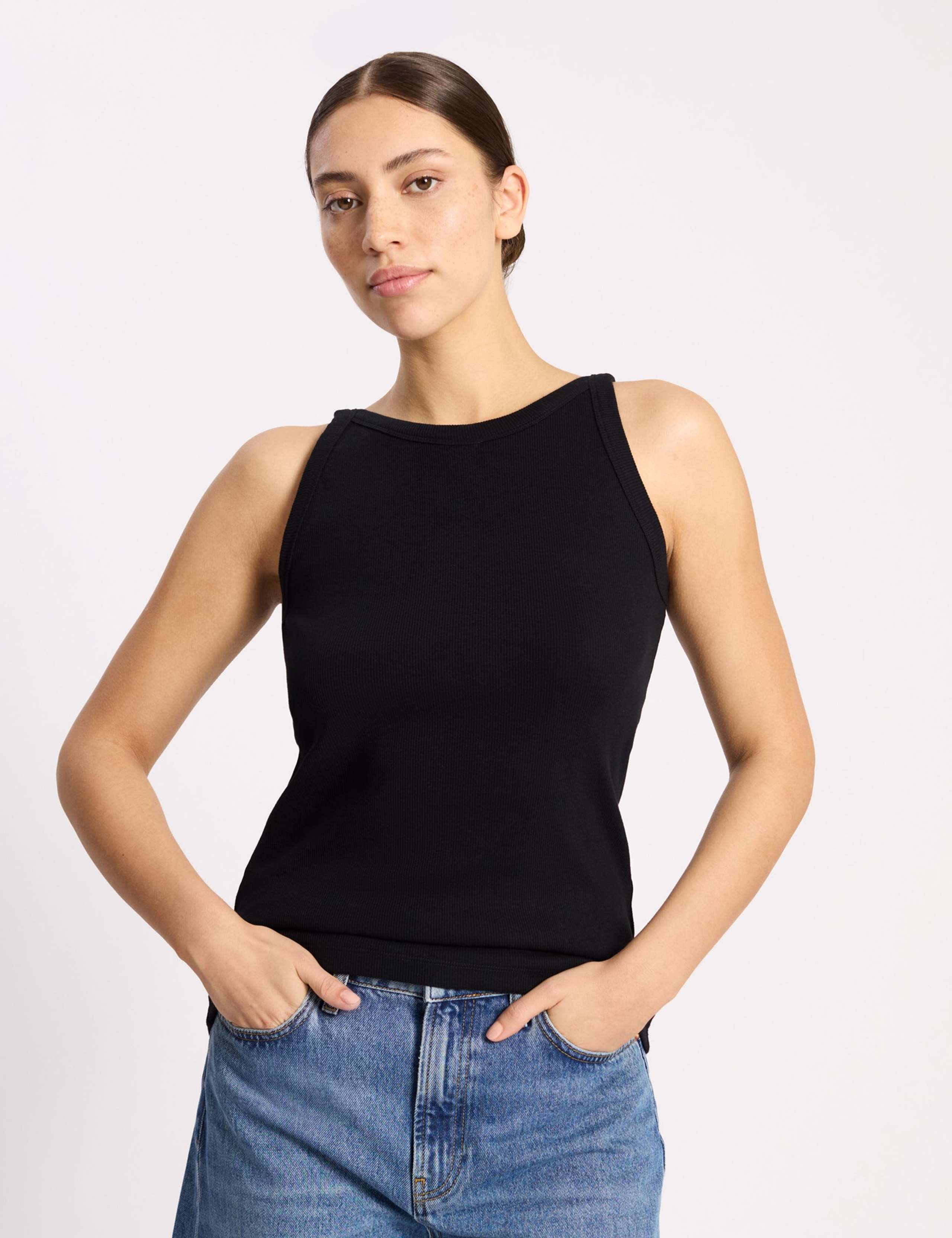 Cotton Rich Ribbed High Neck Vest 1 of 4