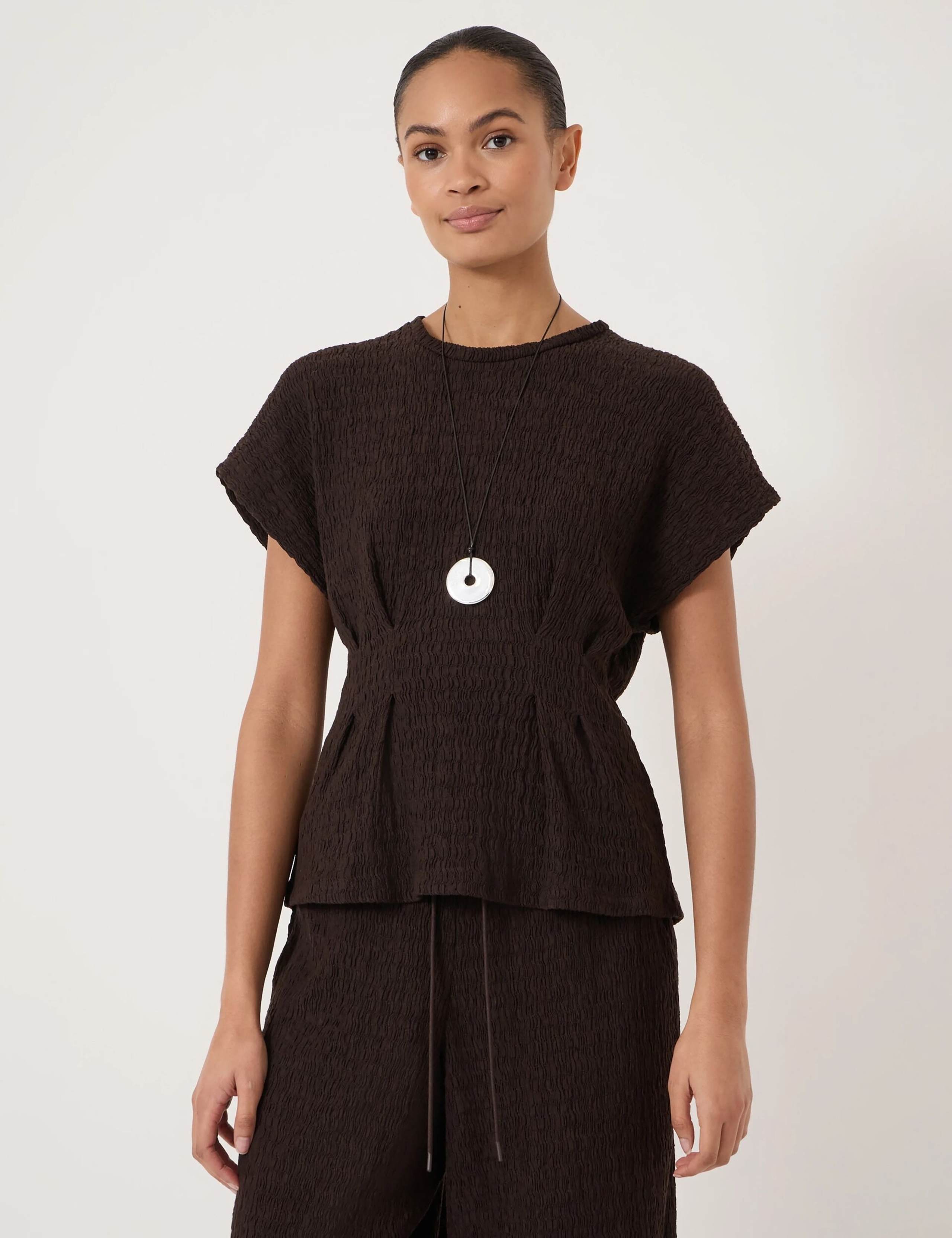 Cotton Rich Textured Shirred Crew Neck Top 1 of 5