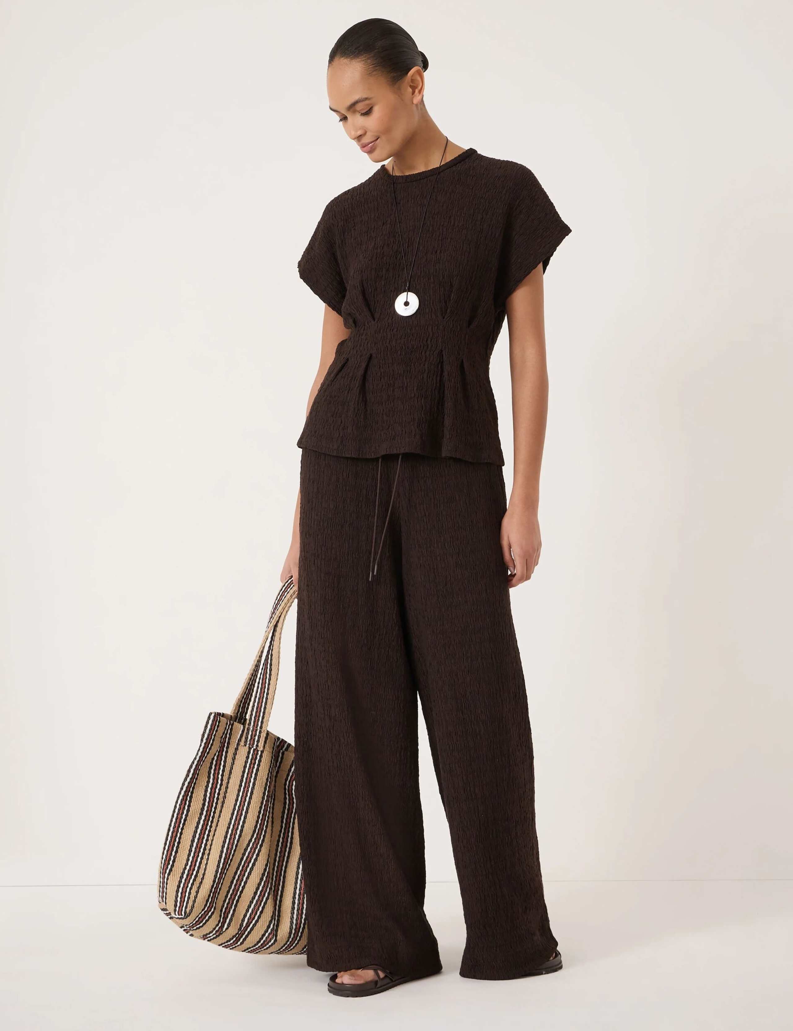 Cotton Rich Textured Shirred Crew Neck Top 3 of 5