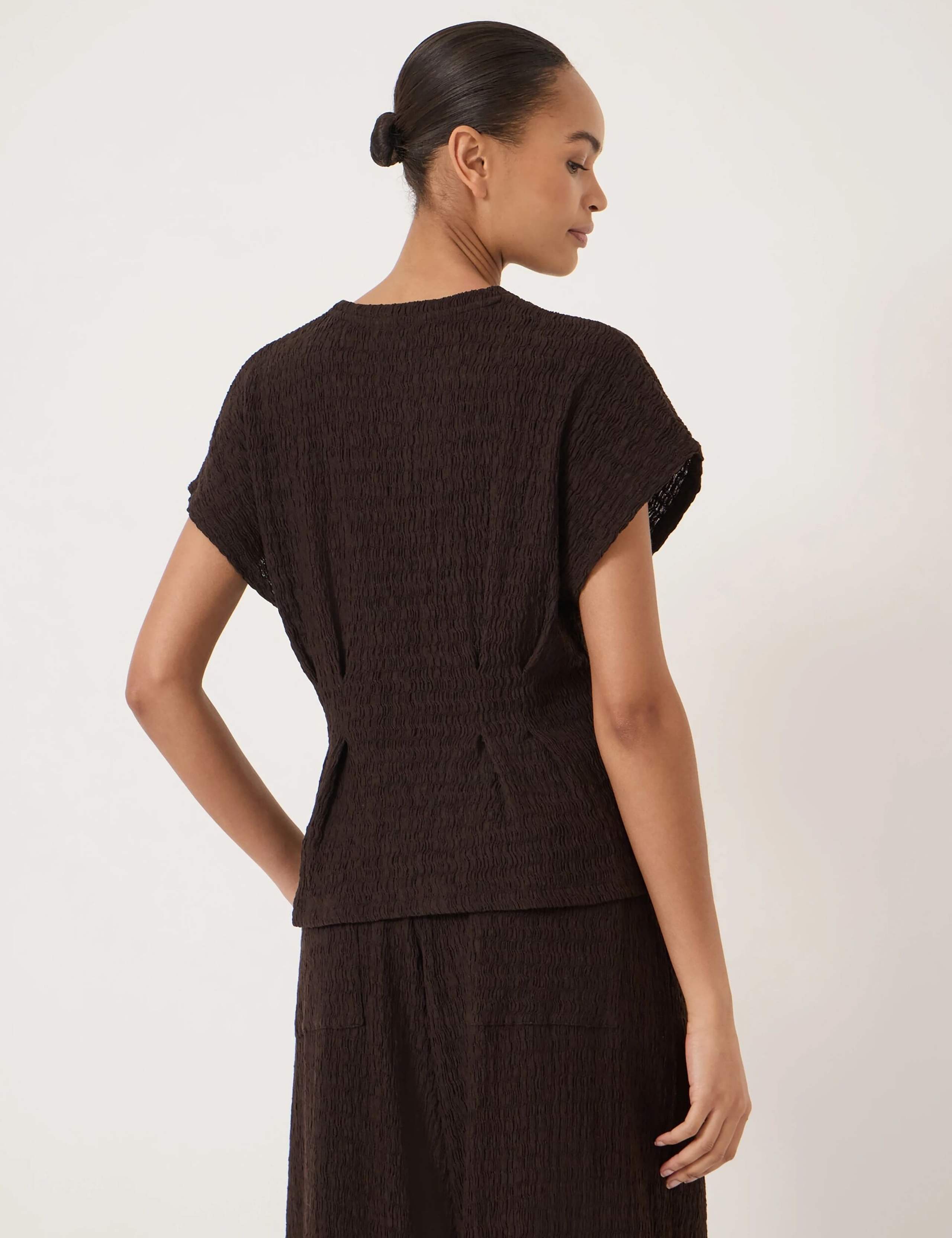 Cotton Rich Textured Shirred Crew Neck Top 4 of 5