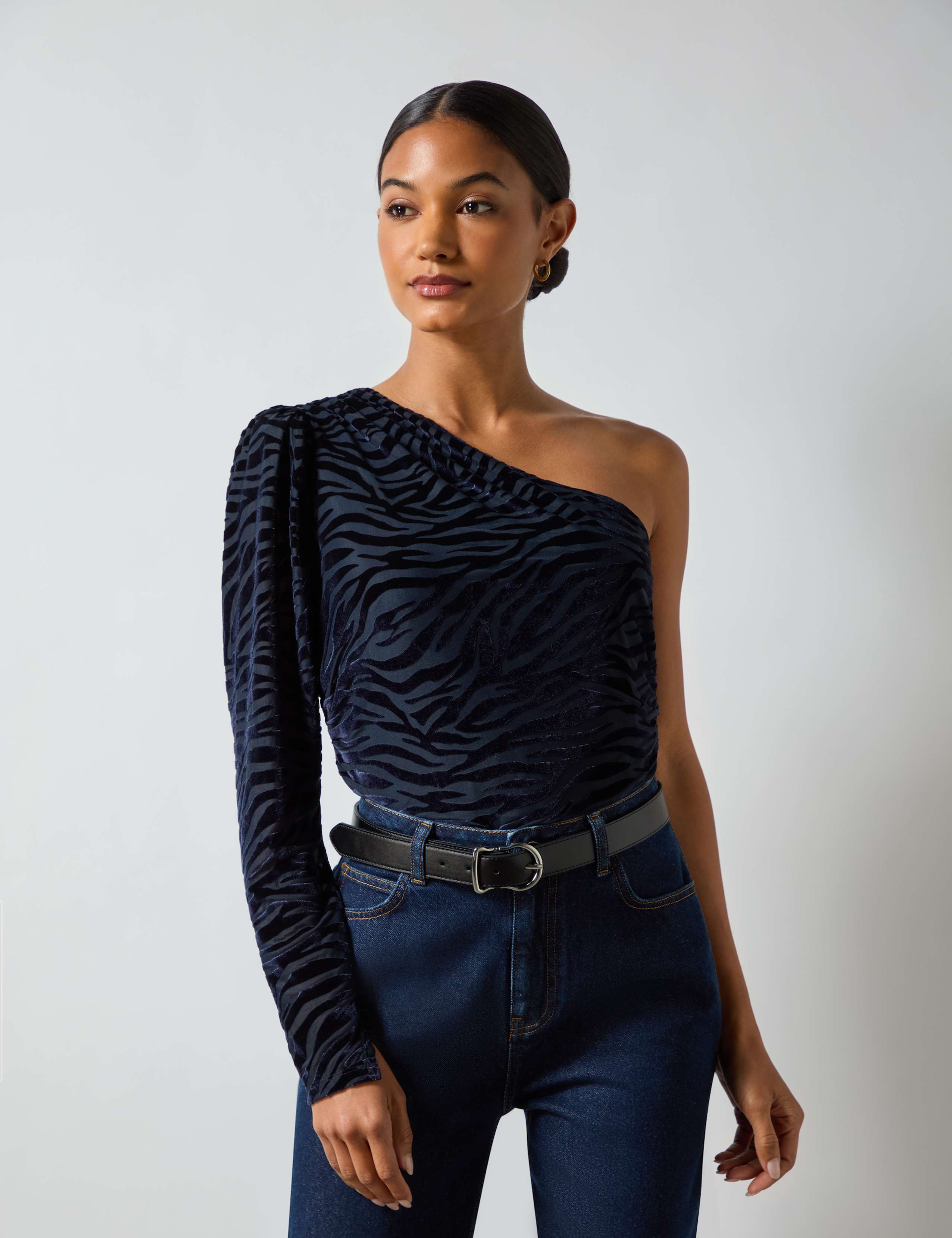 Zebra Print One Shoulder Top 1 of 4