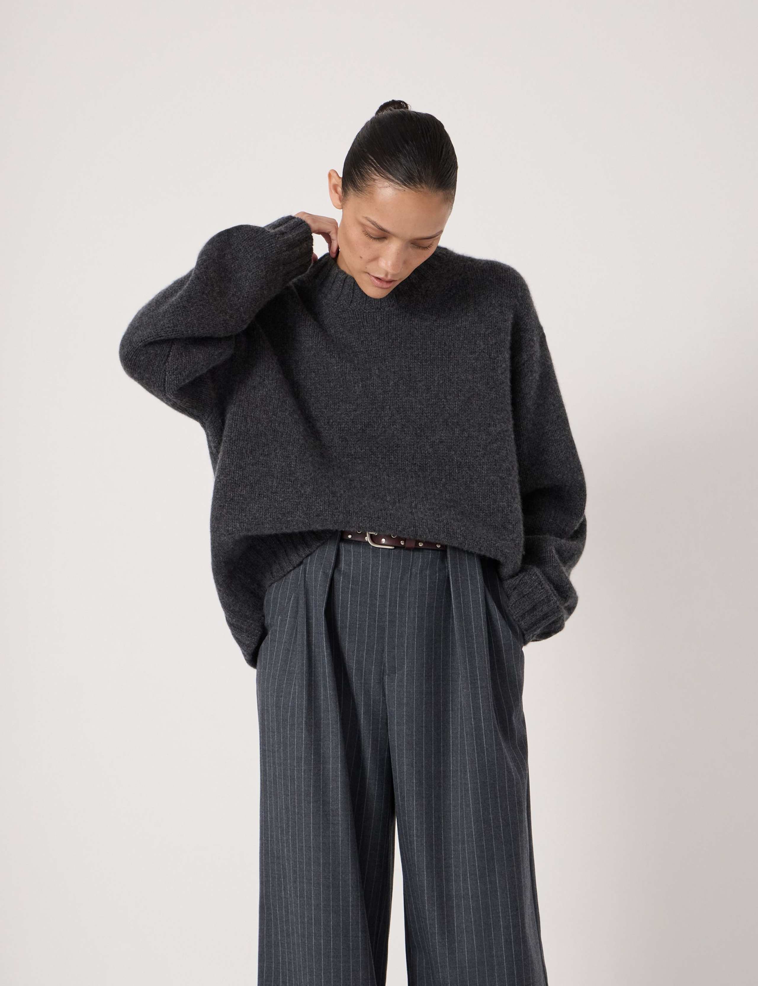 Pure Cashmere Textured Crew Neck Jumper 1 of 6