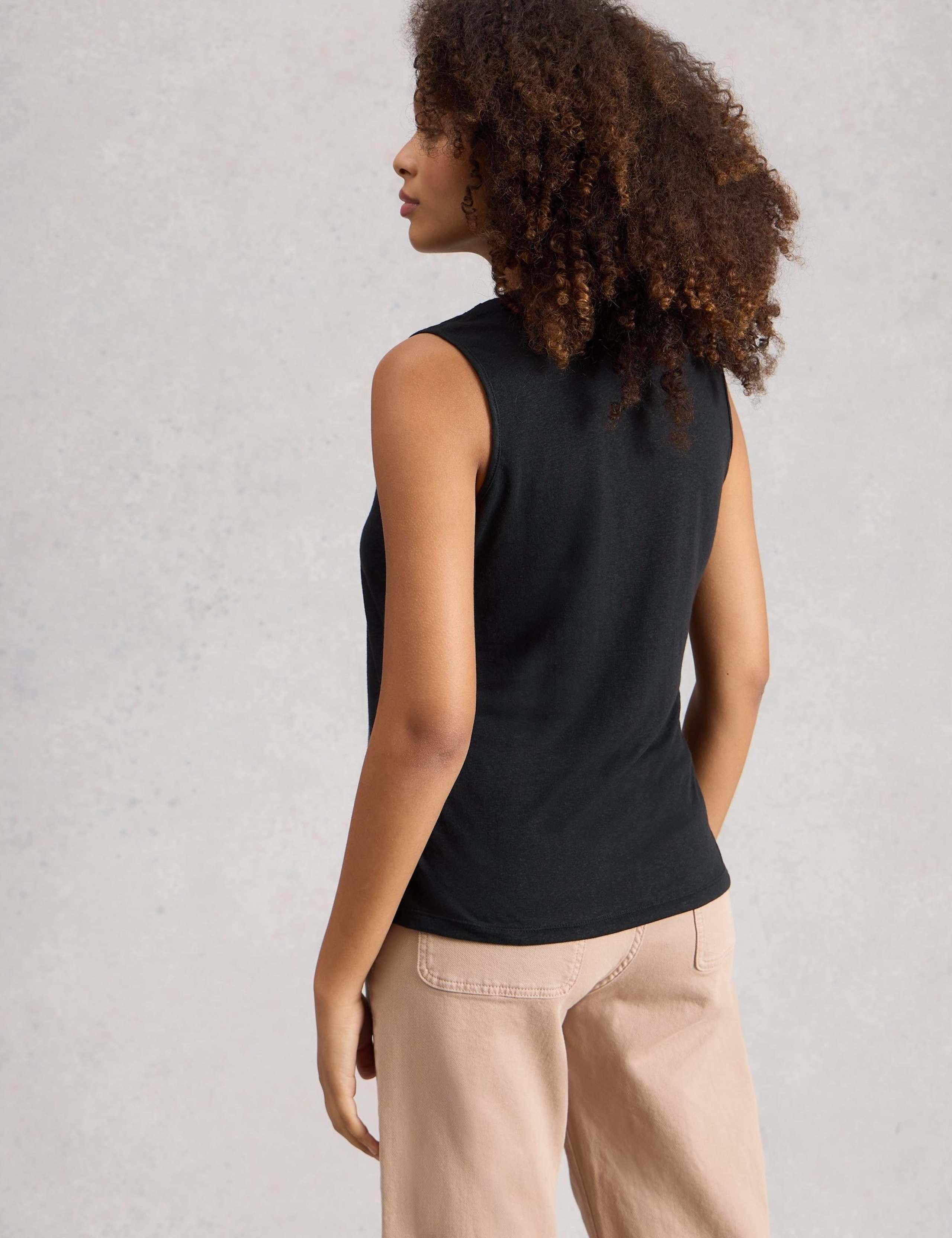 Linen Blend Lace Trim V-Neck Vest Top 3 of 6