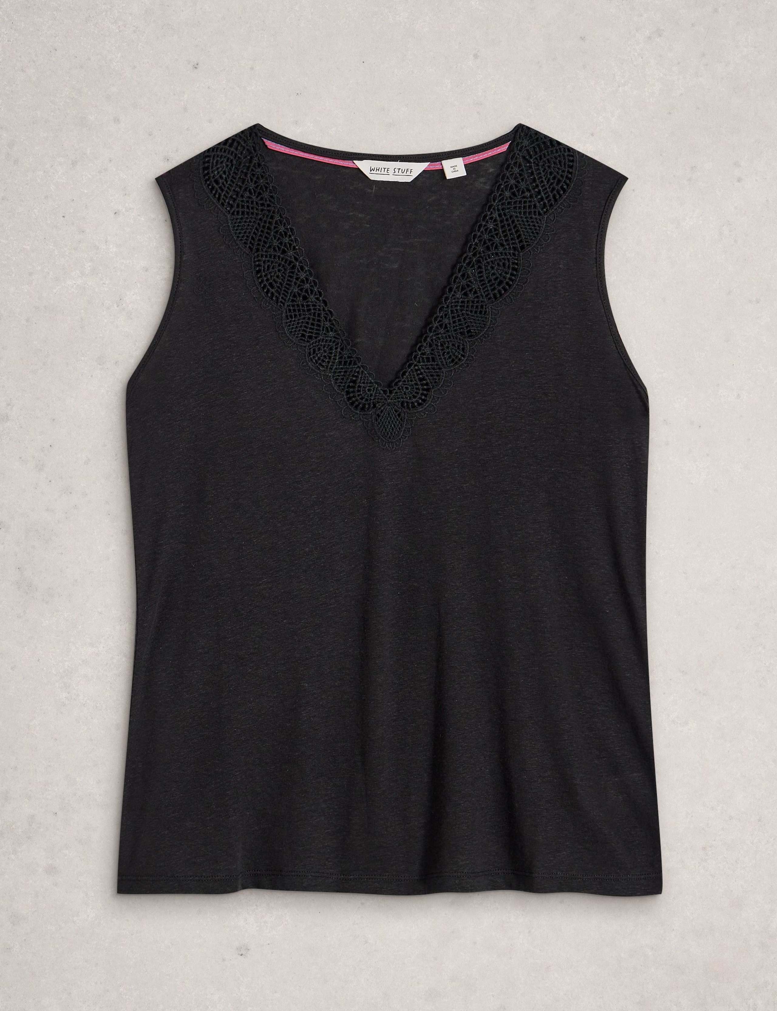 Linen Blend Lace Trim V-Neck Vest Top 2 of 6