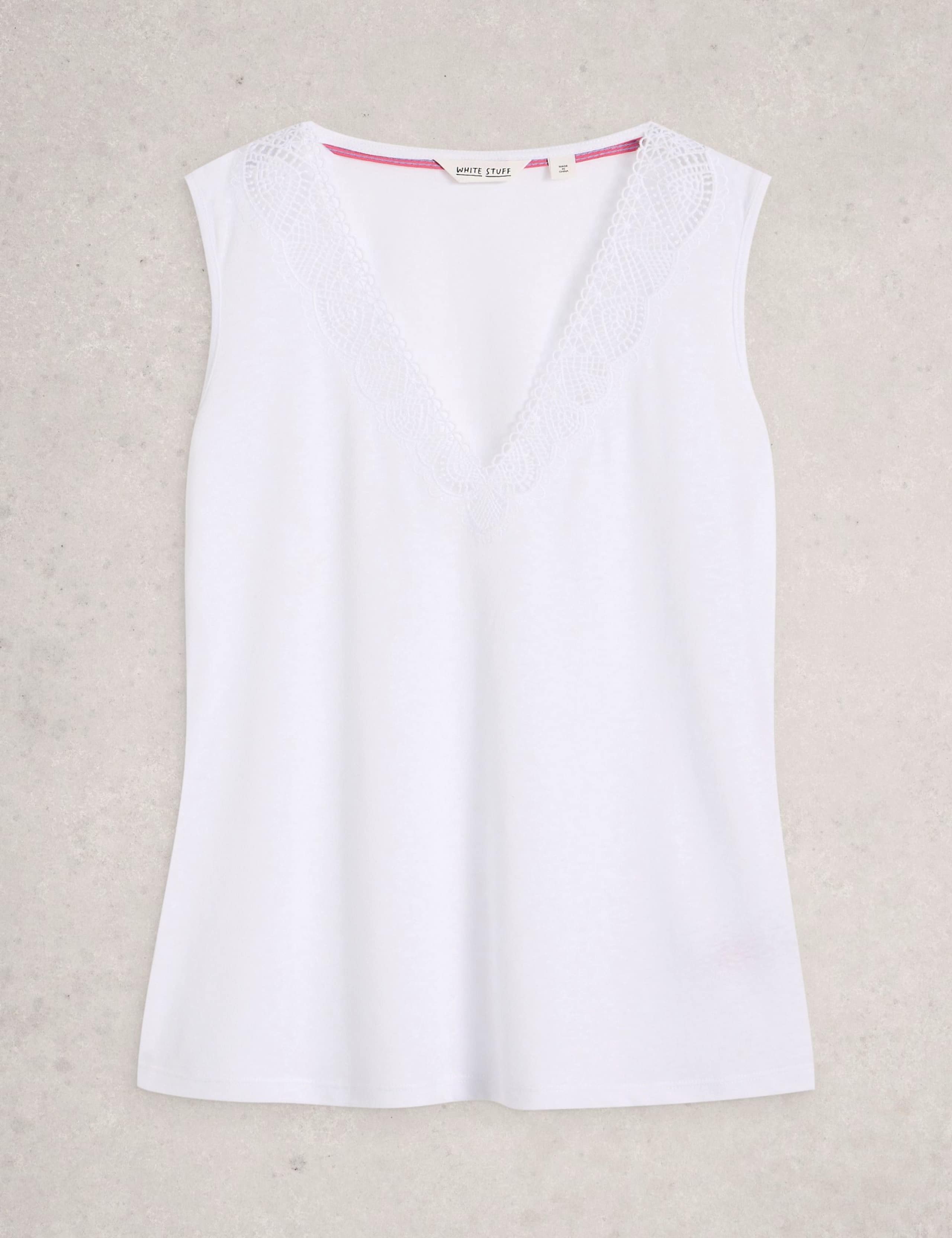 Linen Blend Lace Trim V-Neck Vest Top 2 of 6