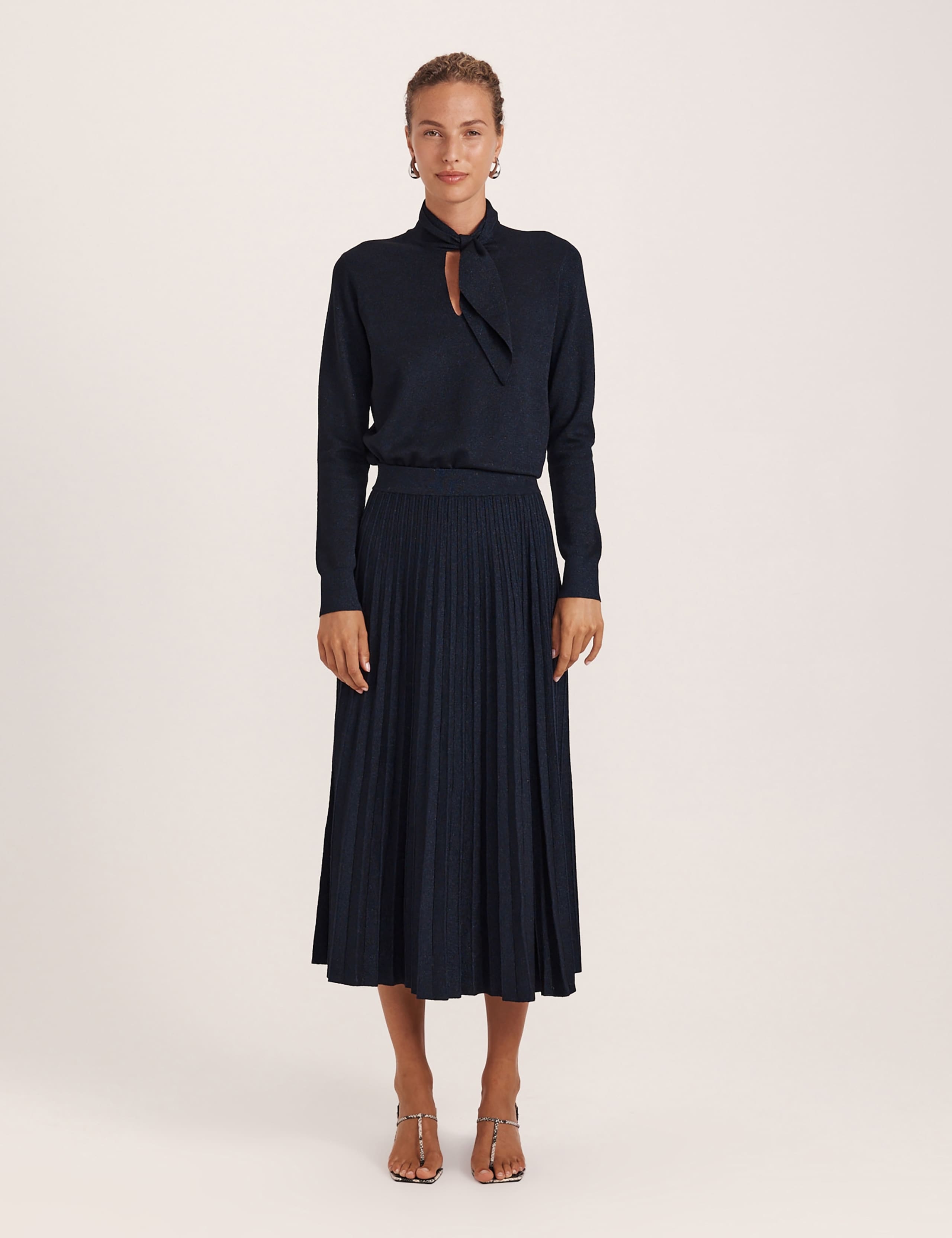 Sparkly Knitted Pleated Midi Skirt 2 of 8