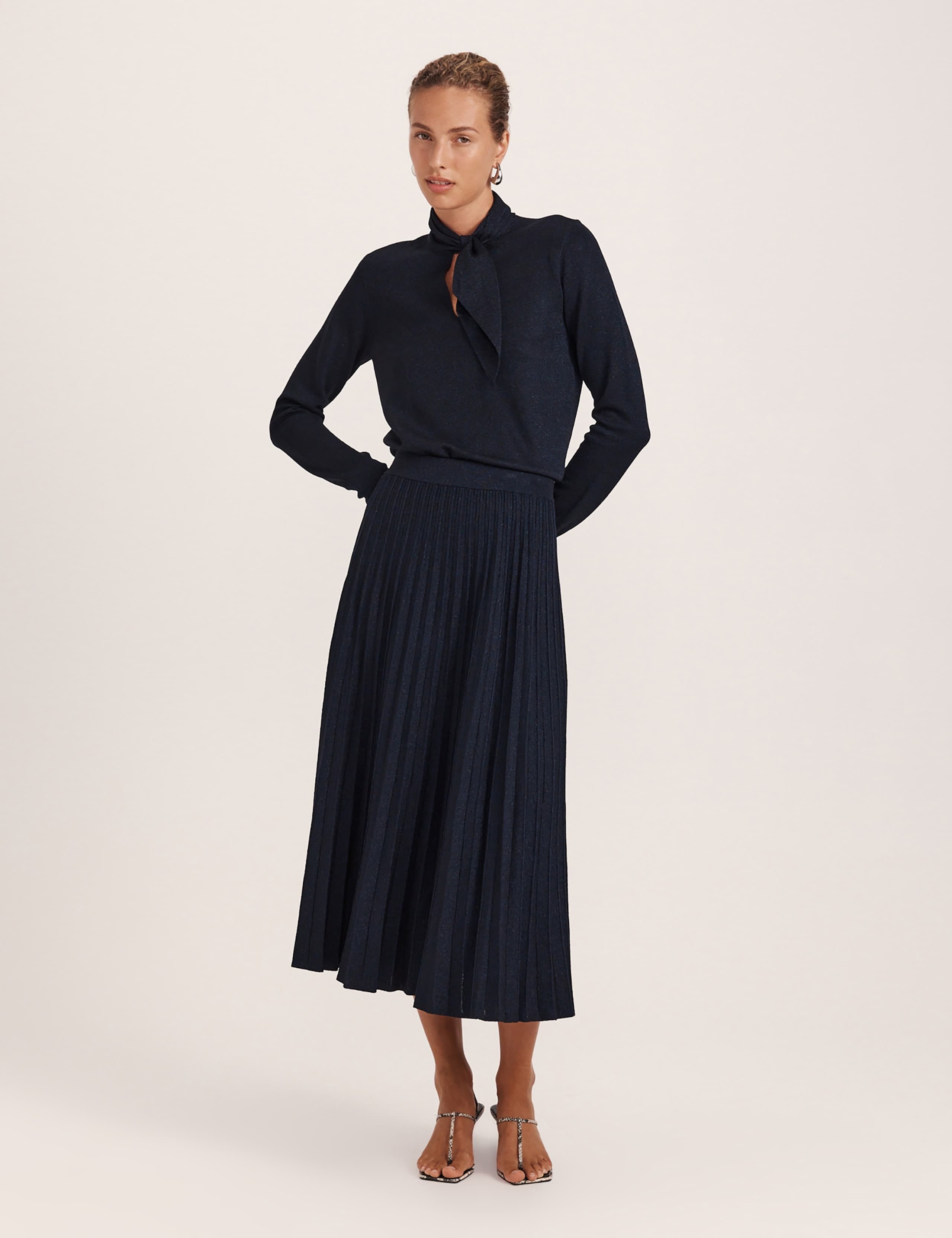 Sparkly Knitted Pleated Midi Skirt 3 of 8