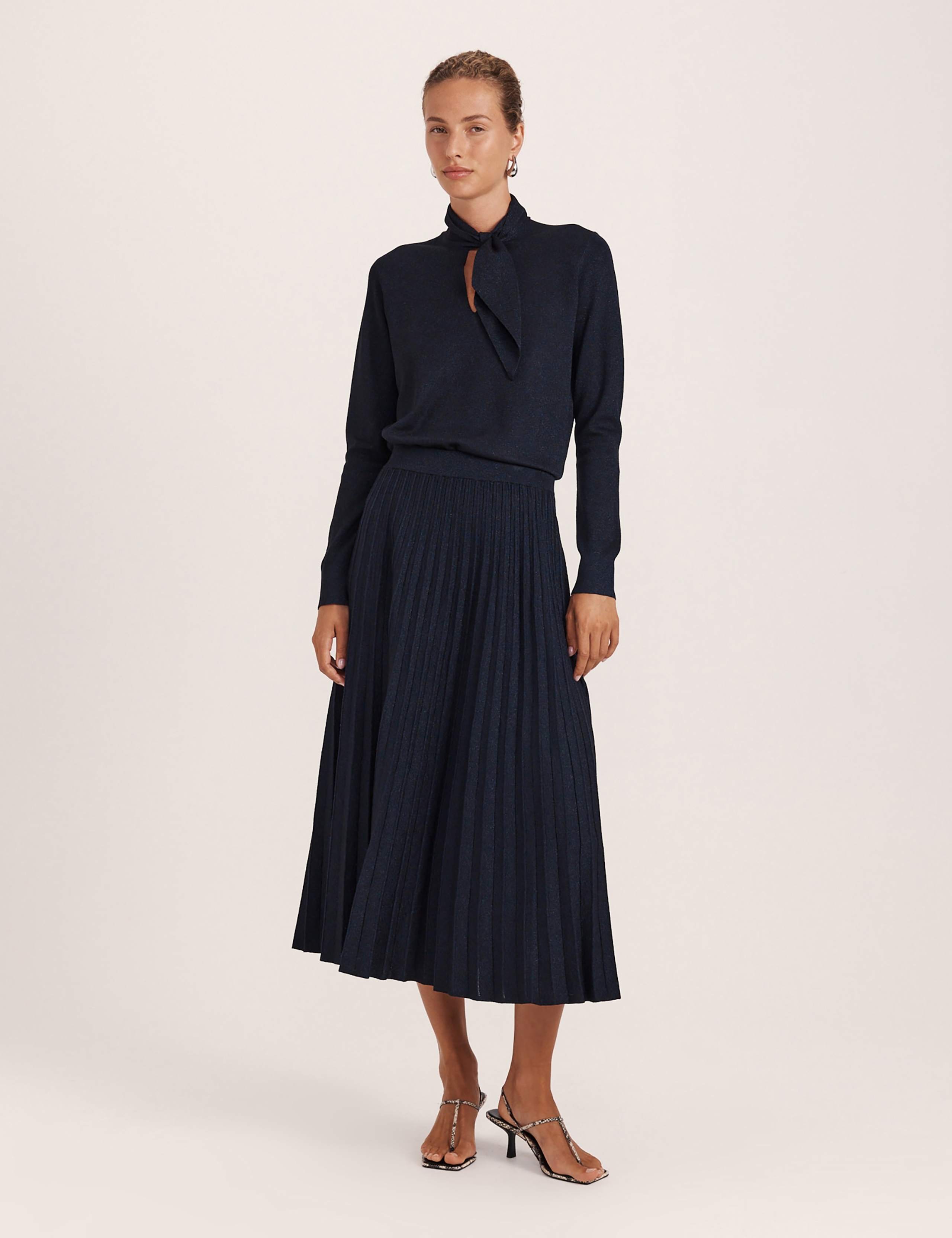 Sparkly Knitted Pleated Midi Skirt 4 of 8