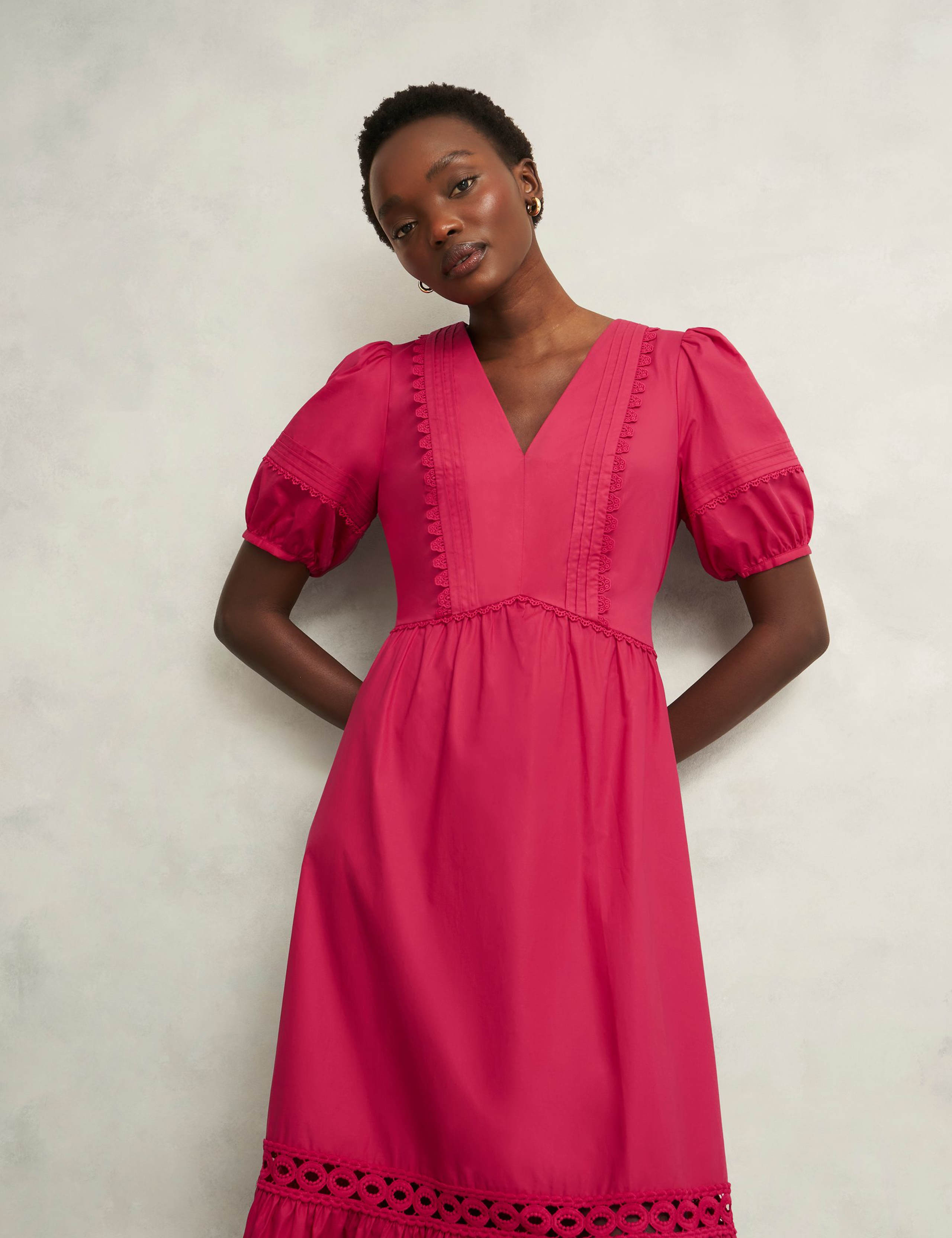 Pure Cotton Embroidered V-Neck Skater Dress 5 of 7
