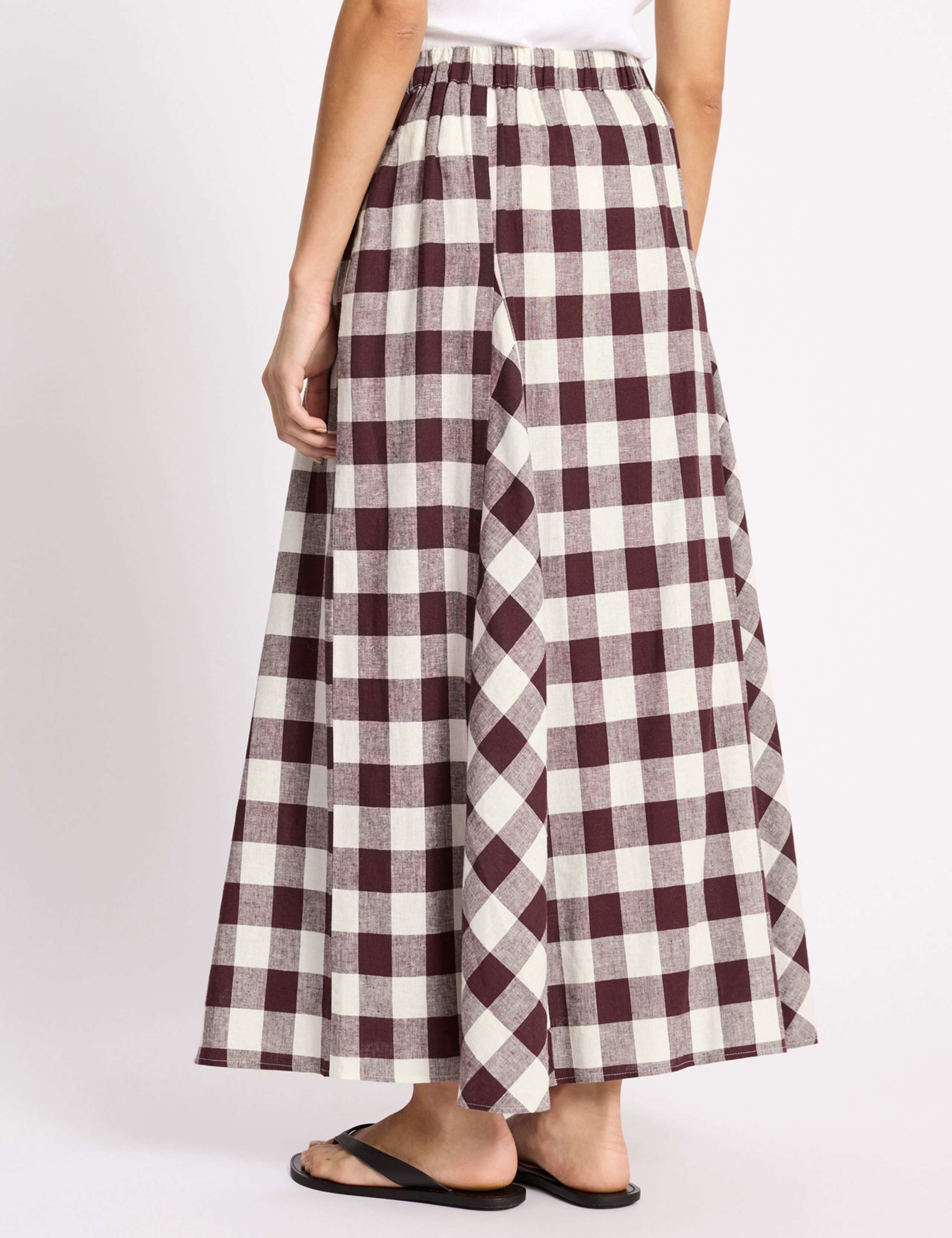 Linen Rich Gingham Midi A-Line Skirt 4 of 5