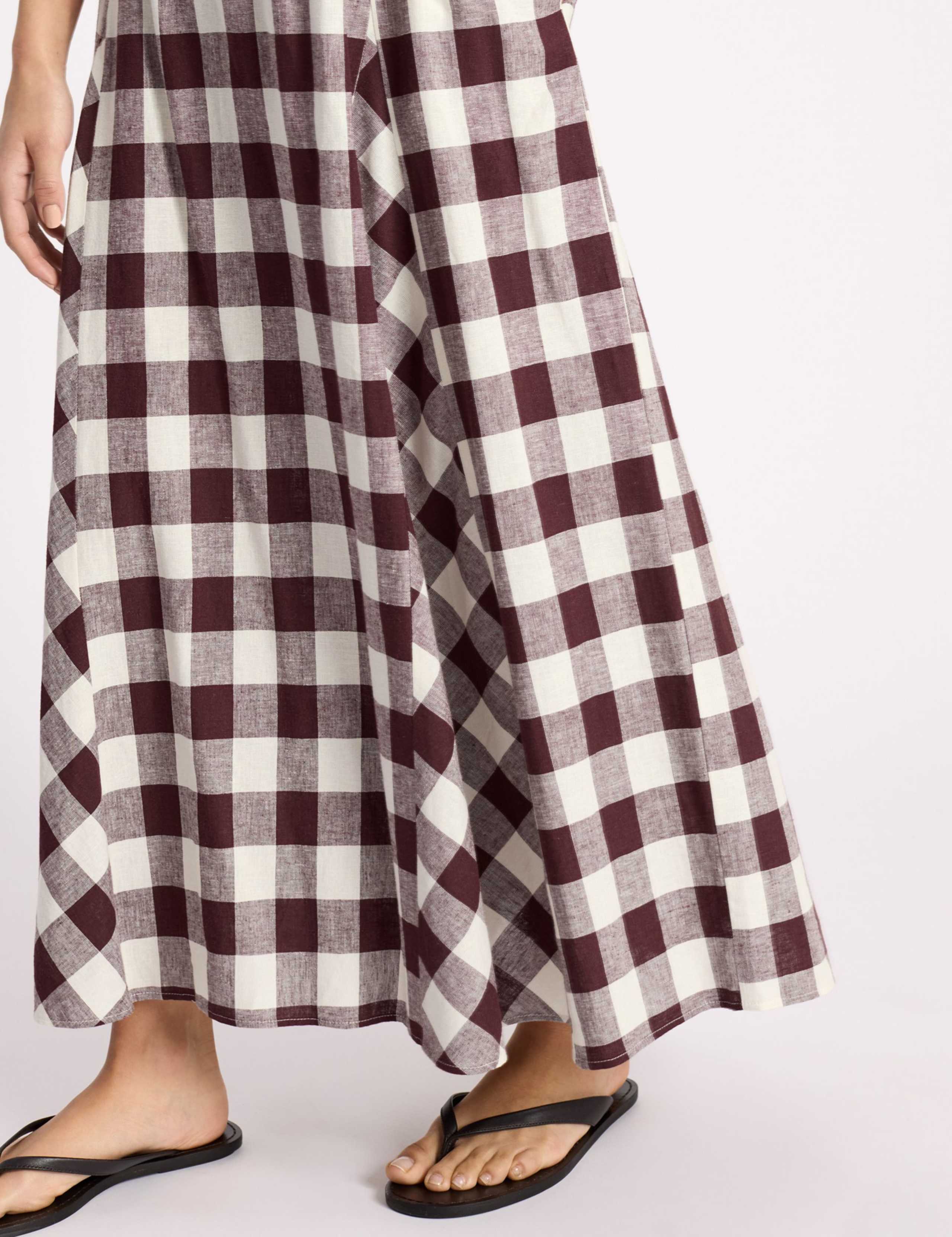 Linen Rich Gingham Midi A-Line Skirt 5 of 5