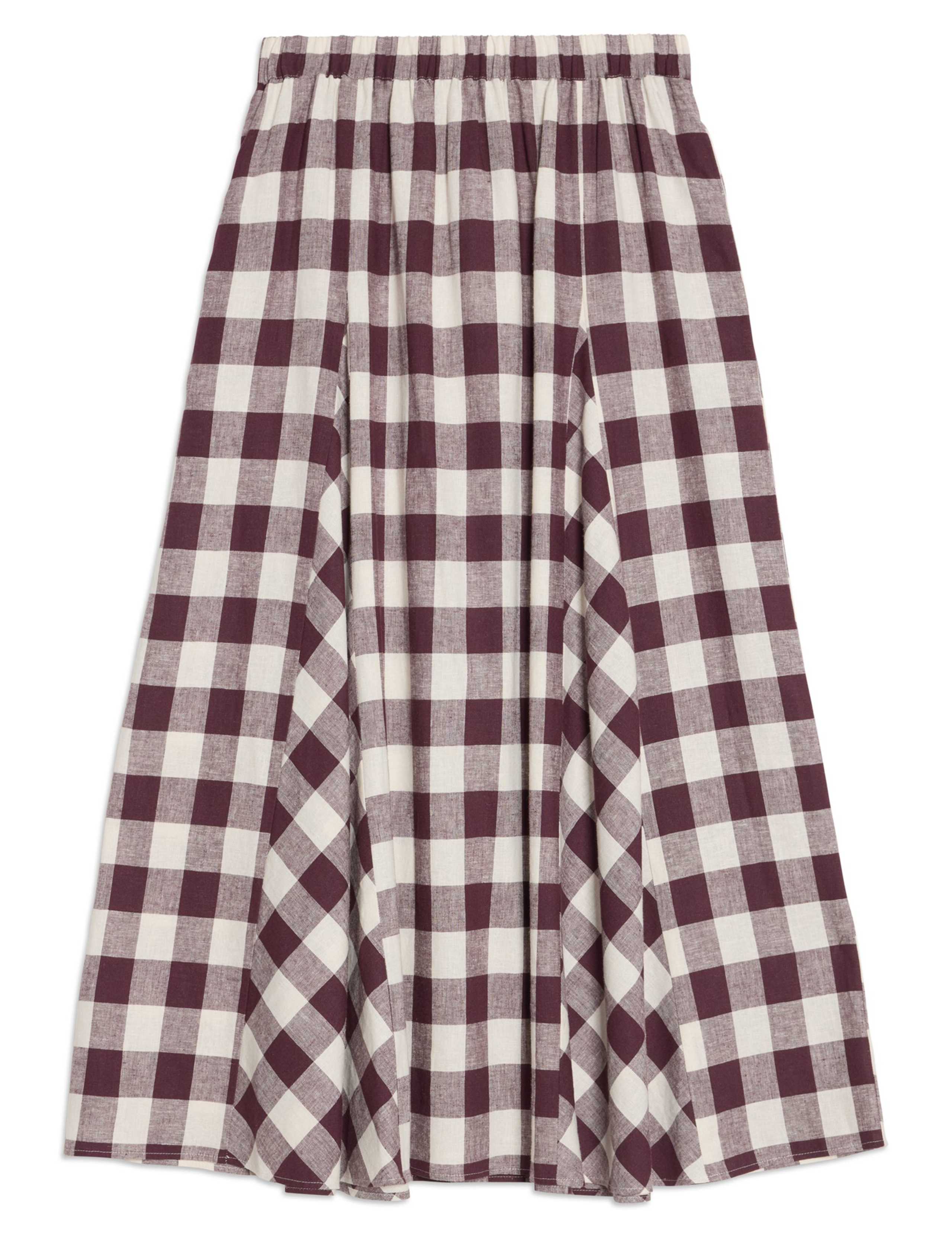 Linen Rich Gingham Midi A-Line Skirt 2 of 5