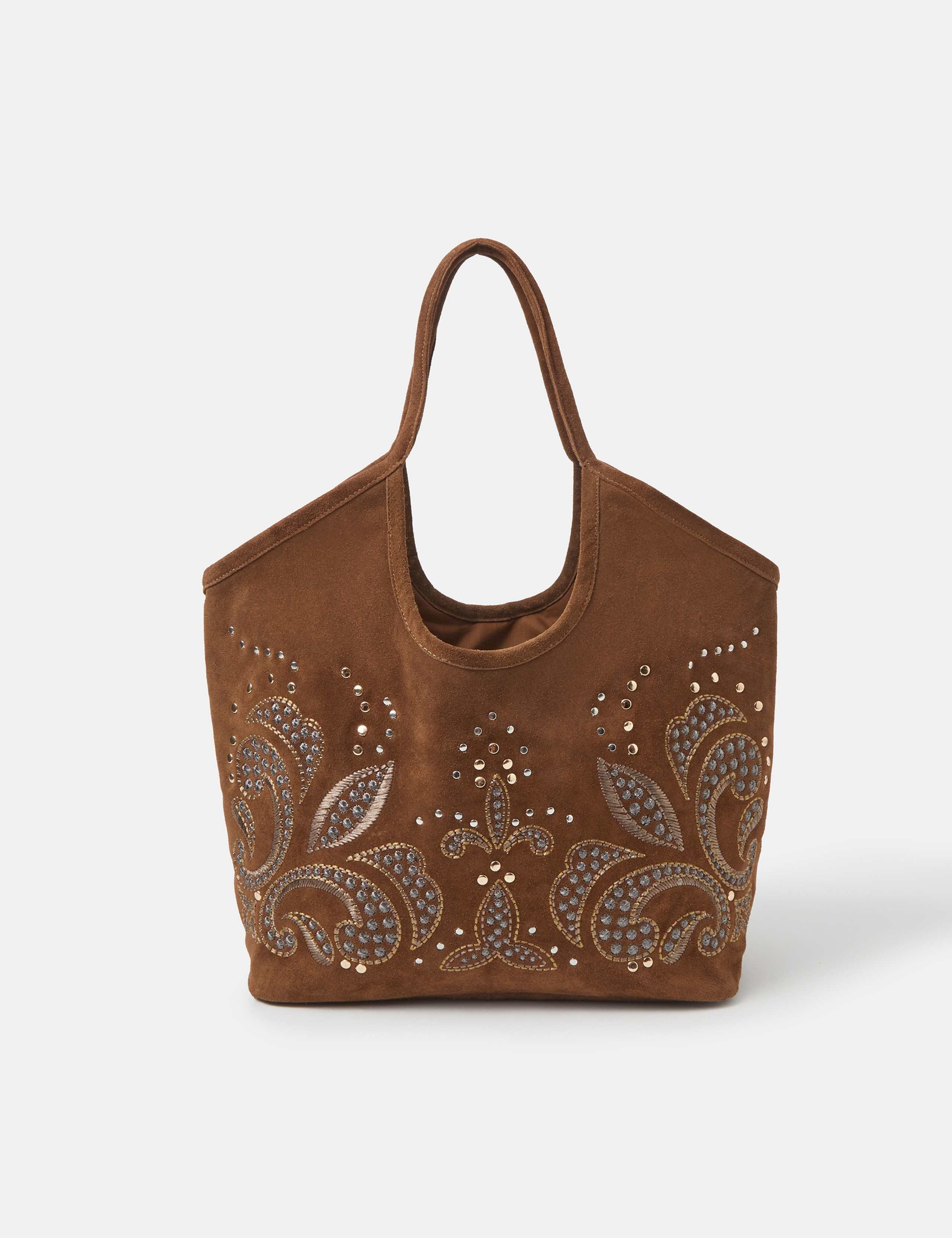 Suede Studded Embroidered Tote Bag 2 of 3