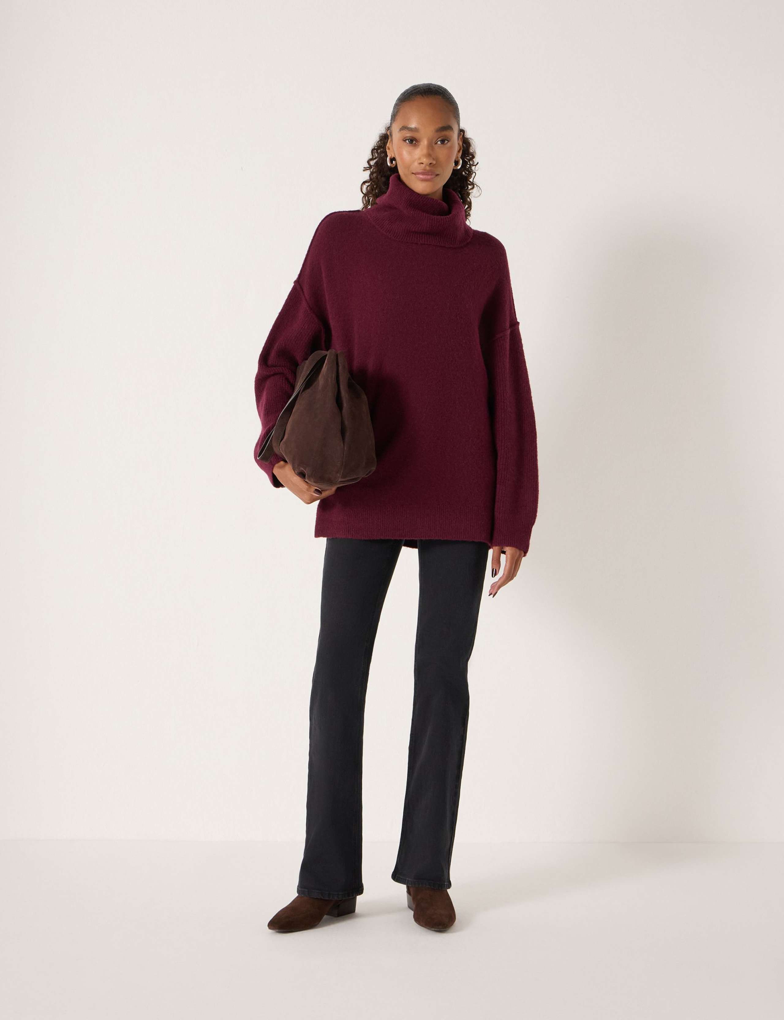 Wool Blend Textured Roll Neck Longline Jumper 3 of 5