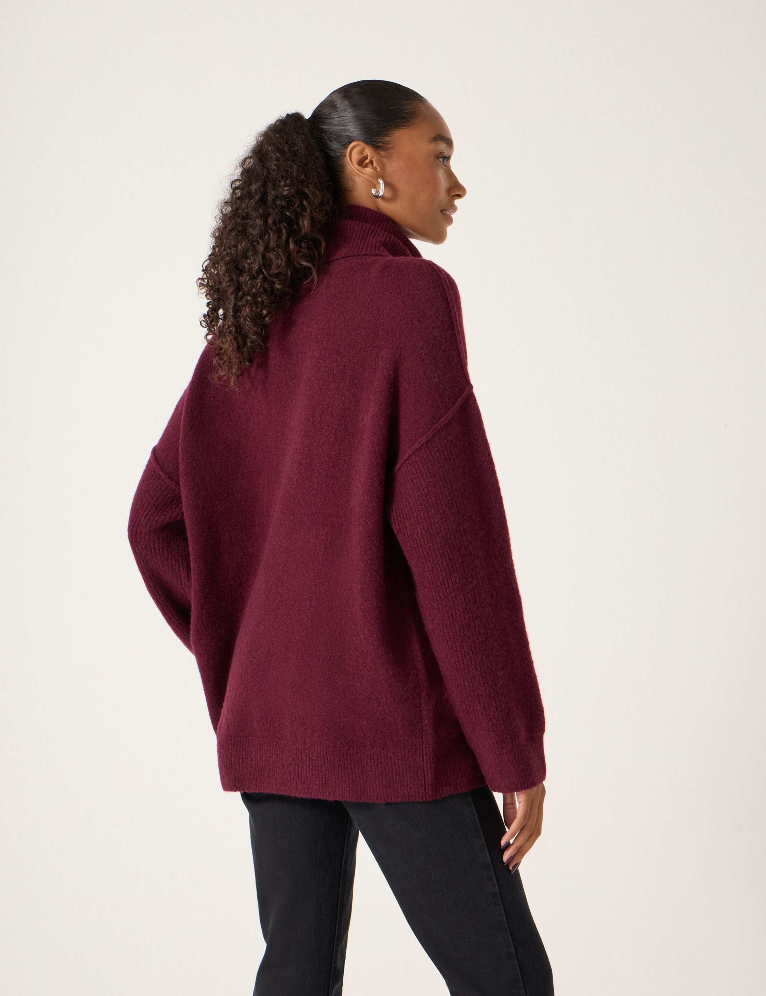 Wool Blend Textured Roll Neck Longline Jumper 4 of 5