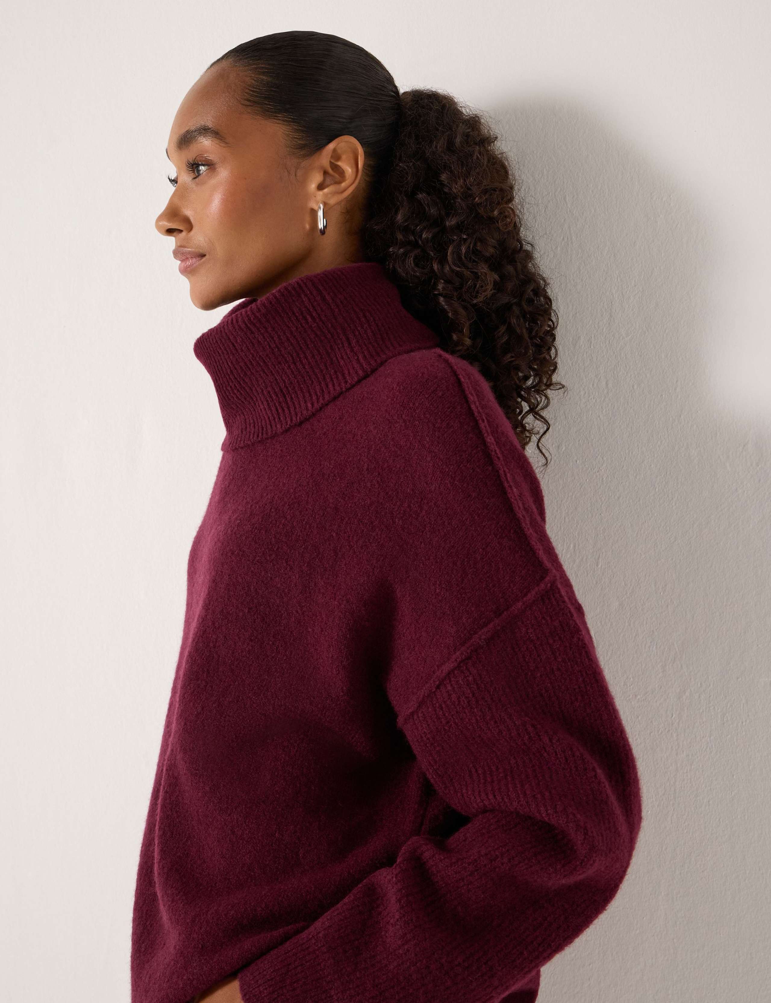 Wool Blend Textured Roll Neck Longline Jumper 5 of 5
