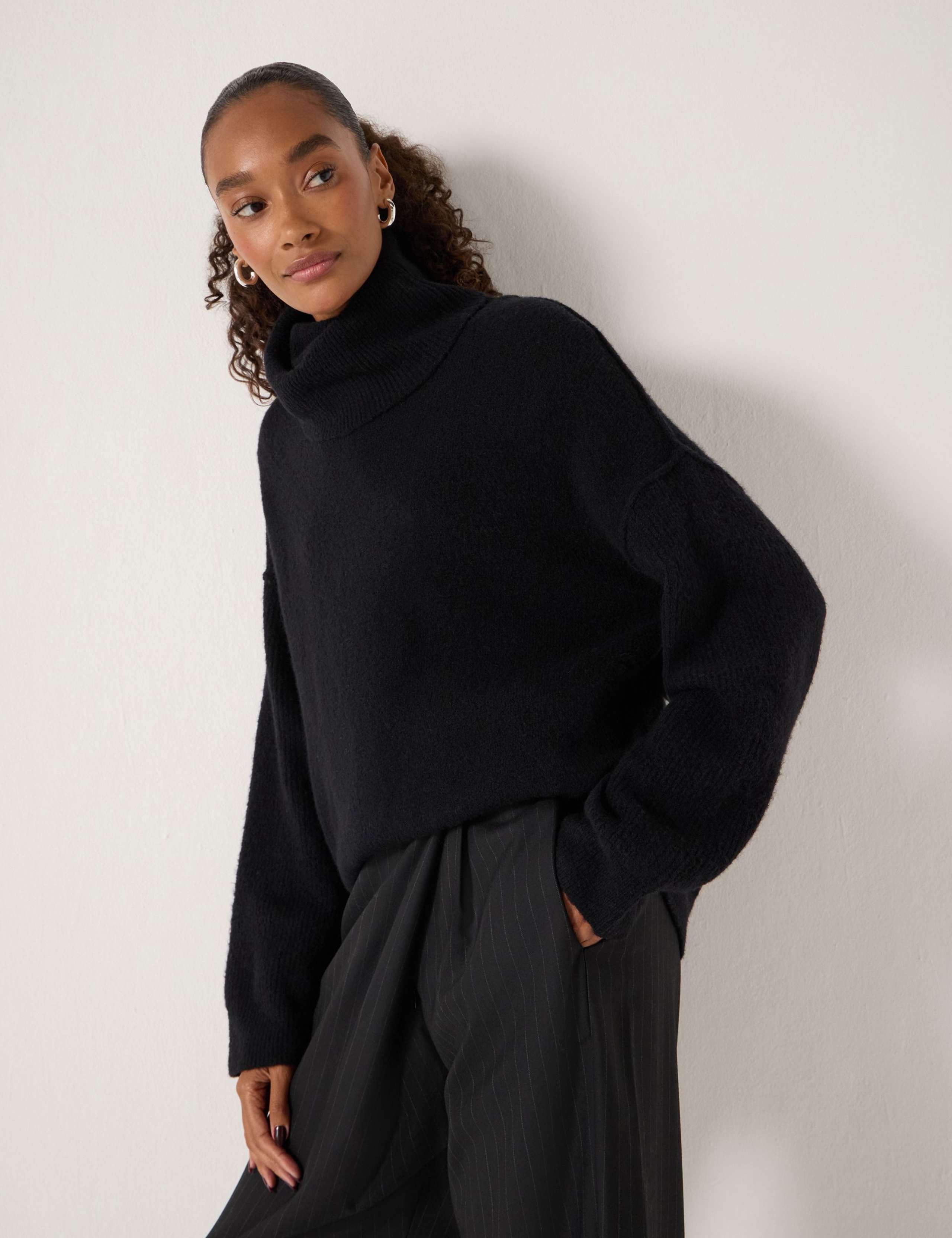 Wool Blend Textured Roll Neck Longline Jumper 4 of 4