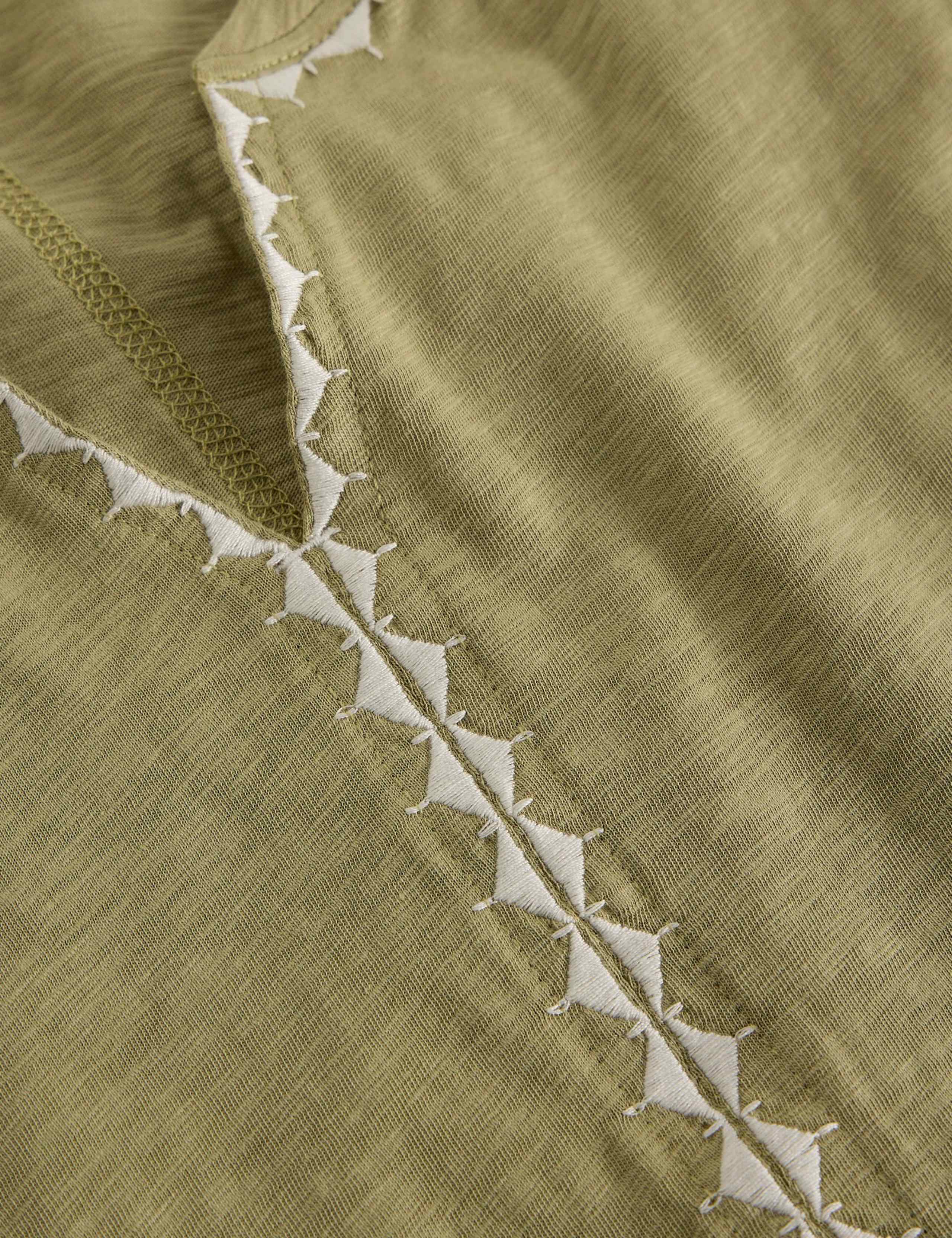 Pure Cotton Embroidered Notch Neck T-Shirt 6 of 6