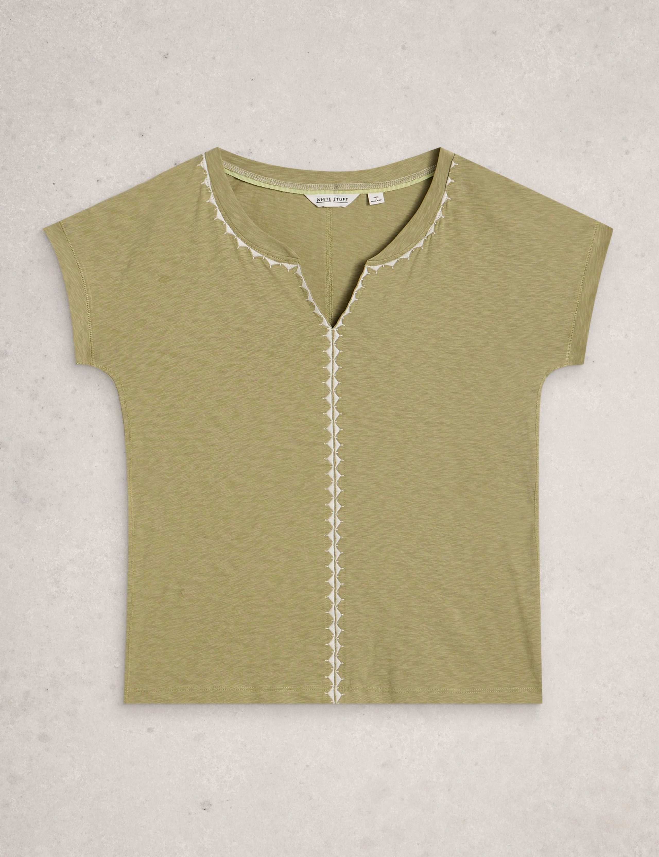 Pure Cotton Embroidered Notch Neck T-Shirt 2 of 6