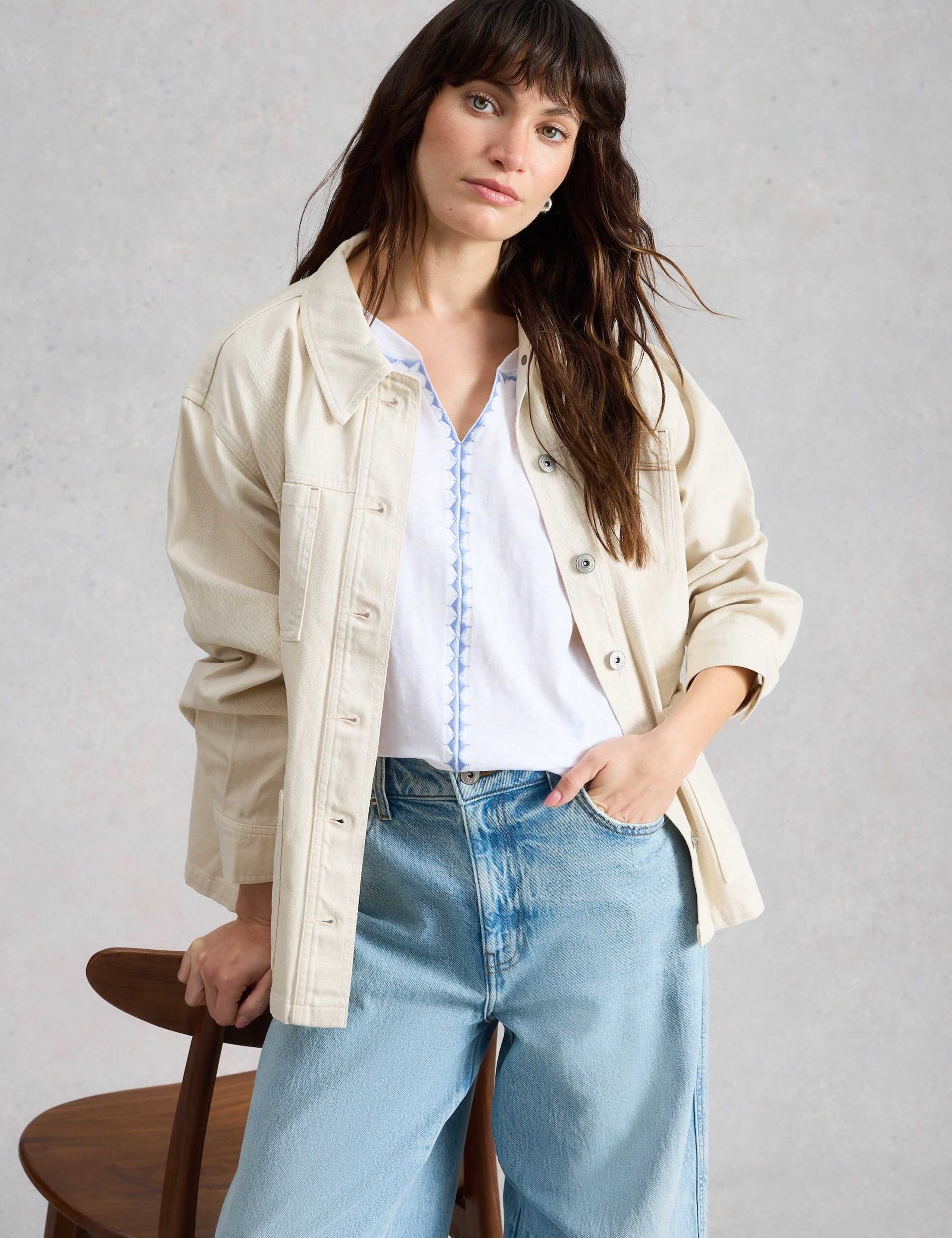 Pure Cotton Embroidered Notch Neck T-Shirt 4 of 6