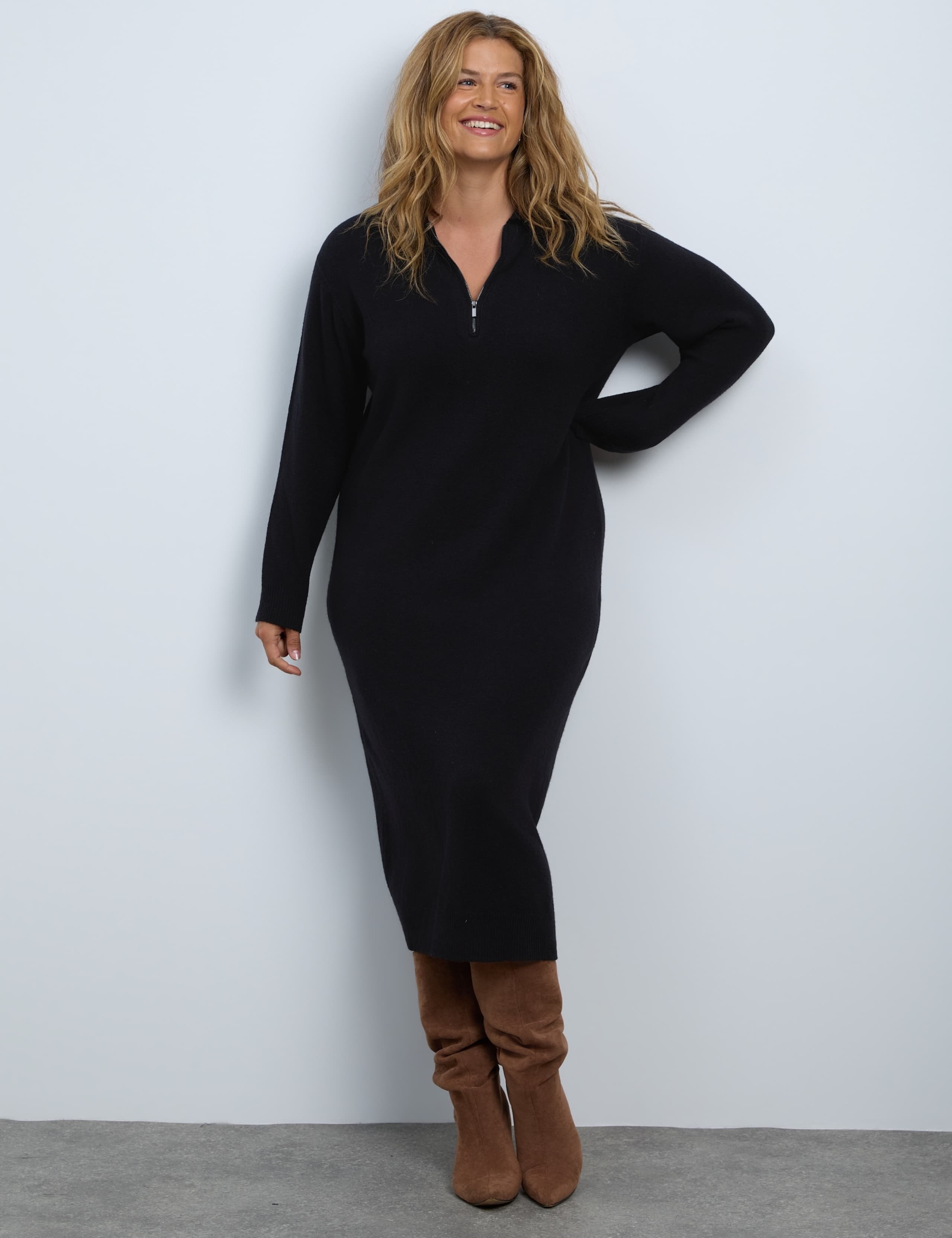 Cotton Rich Zip Up Midaxi Sweater Dress 3 of 5