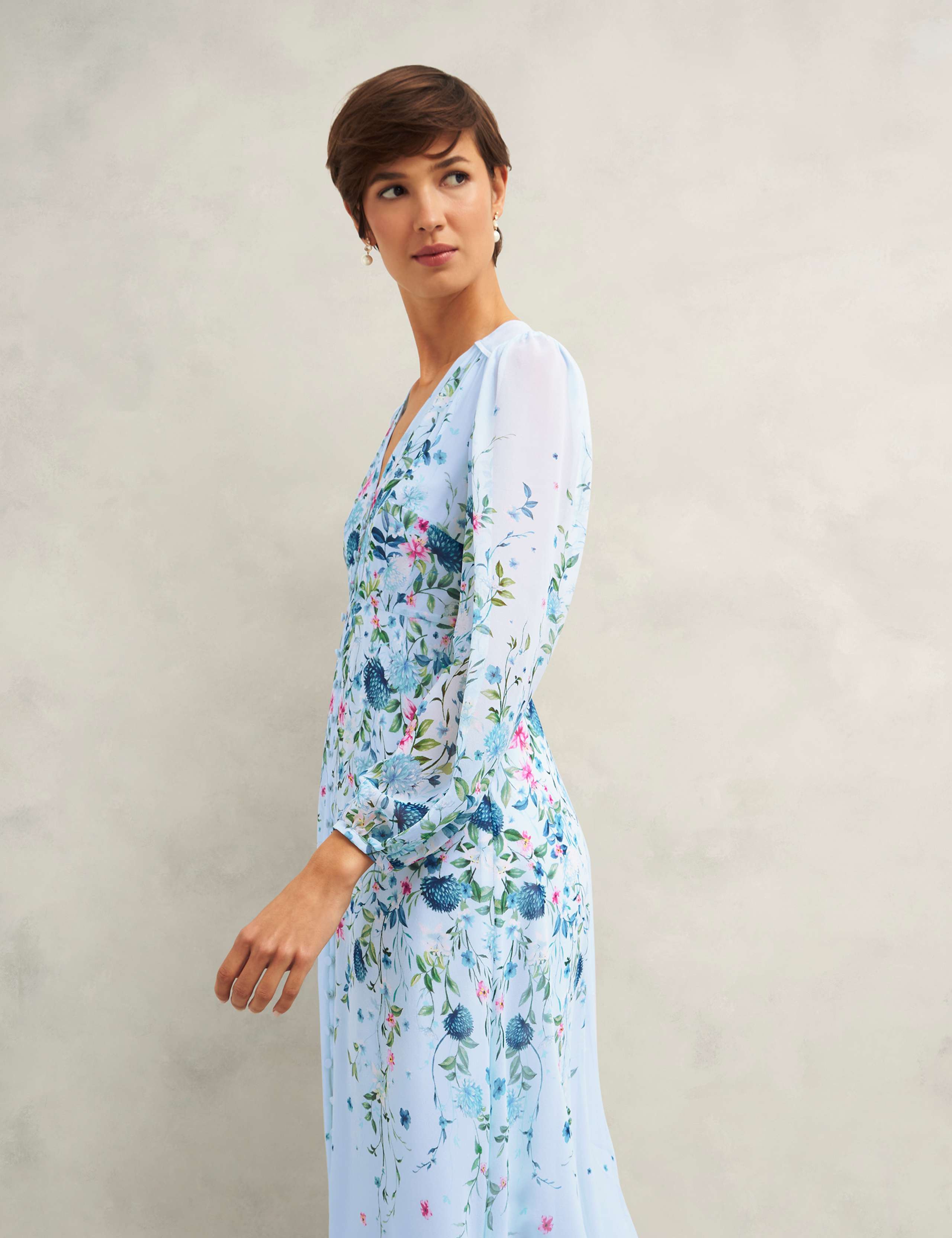 Pure Silk Floral V-Neck Midi Skater Dress 4 of 6