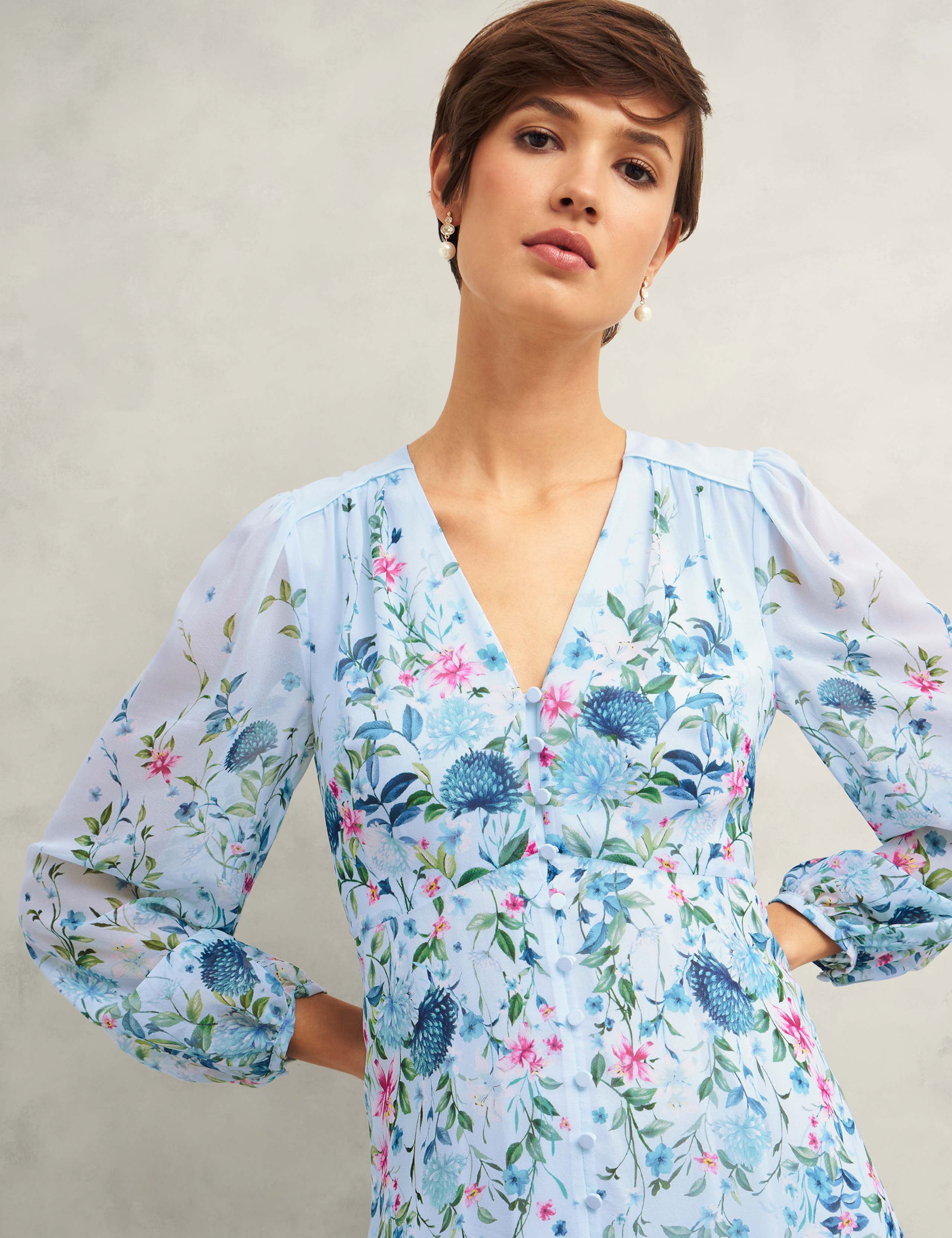 Pure Silk Floral V-Neck Midi Skater Dress 5 of 6