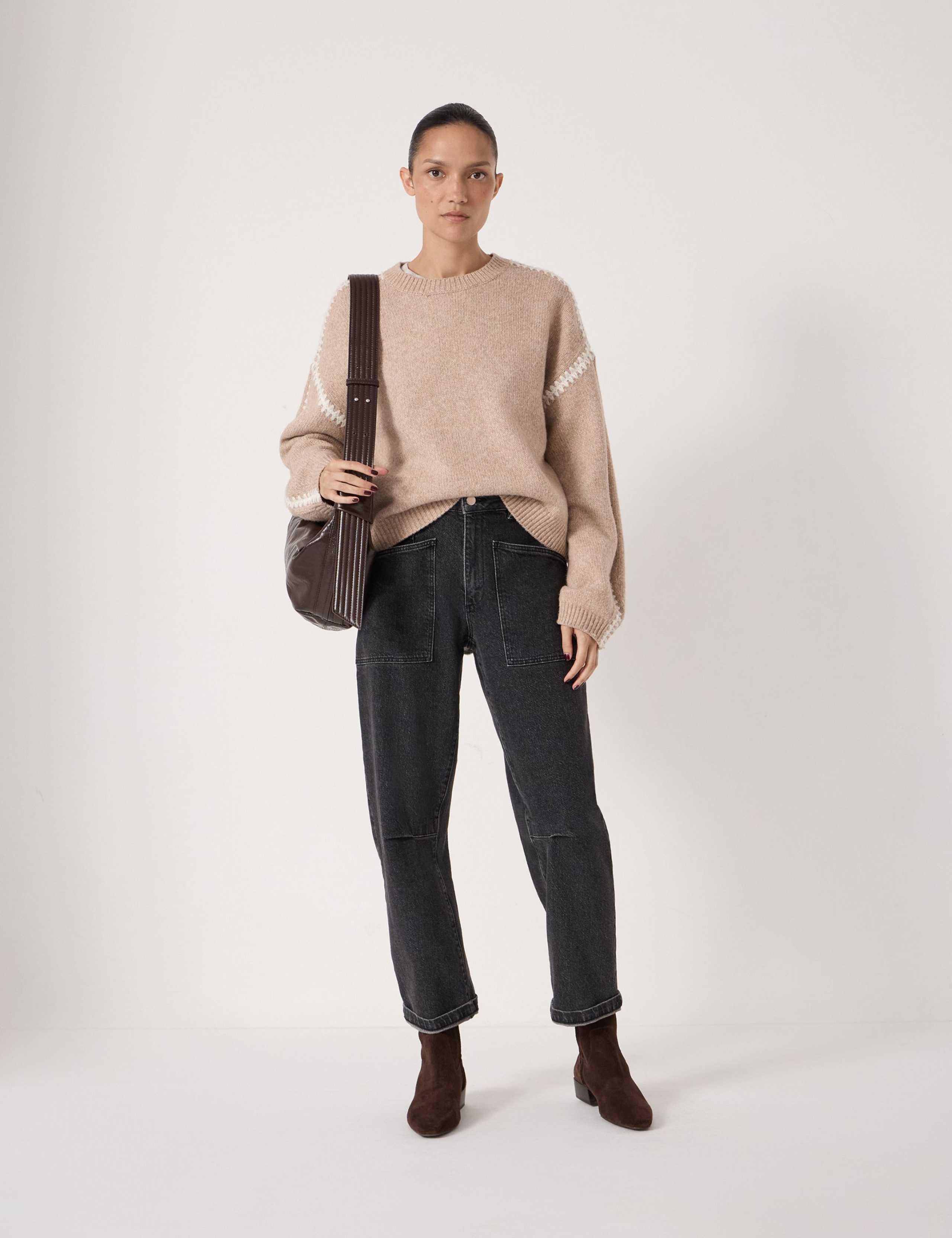 Textured Crew Neck Oversized Jumper with Wool 3 of 6
