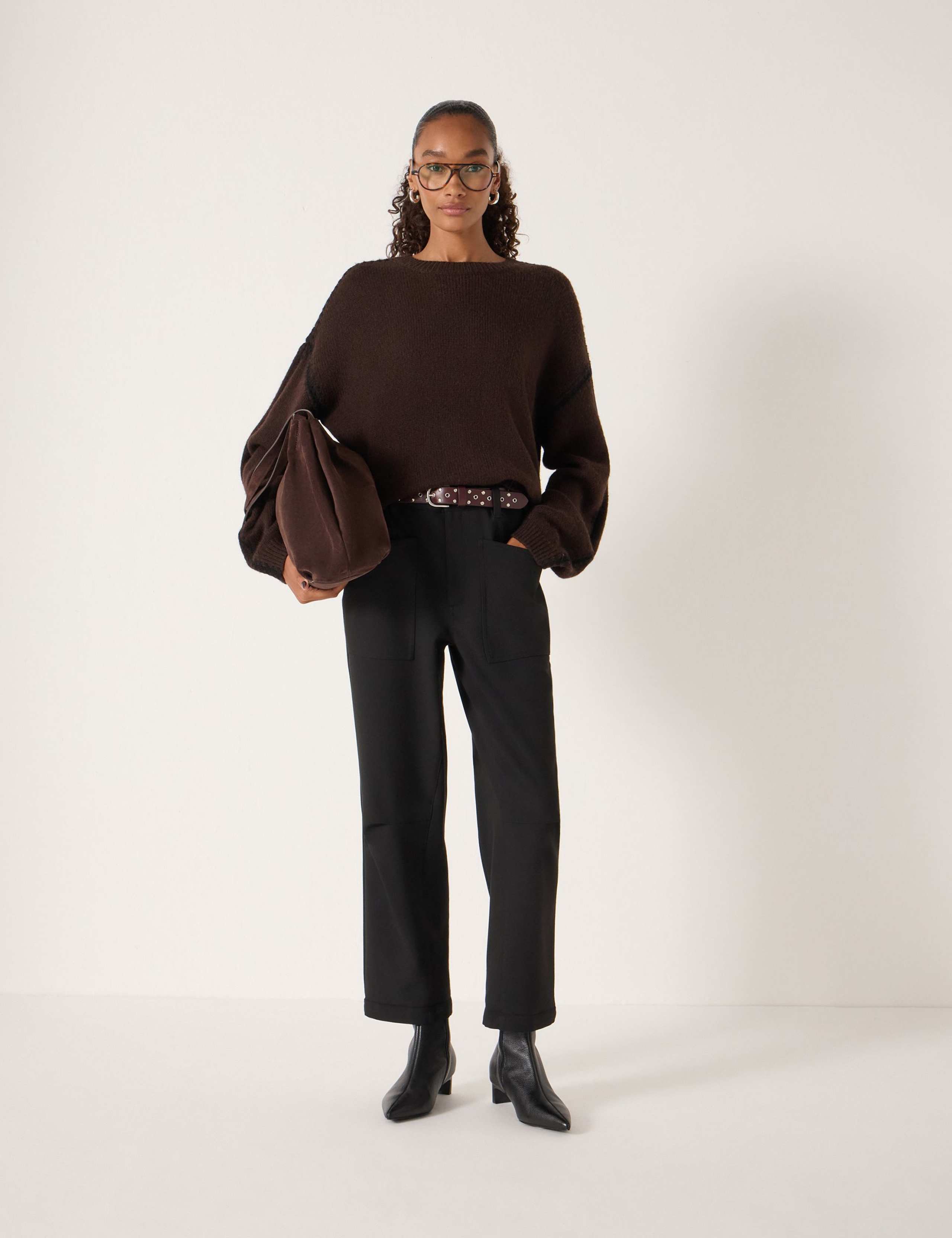 Textured Crew Neck Oversized Jumper with Wool 3 of 4