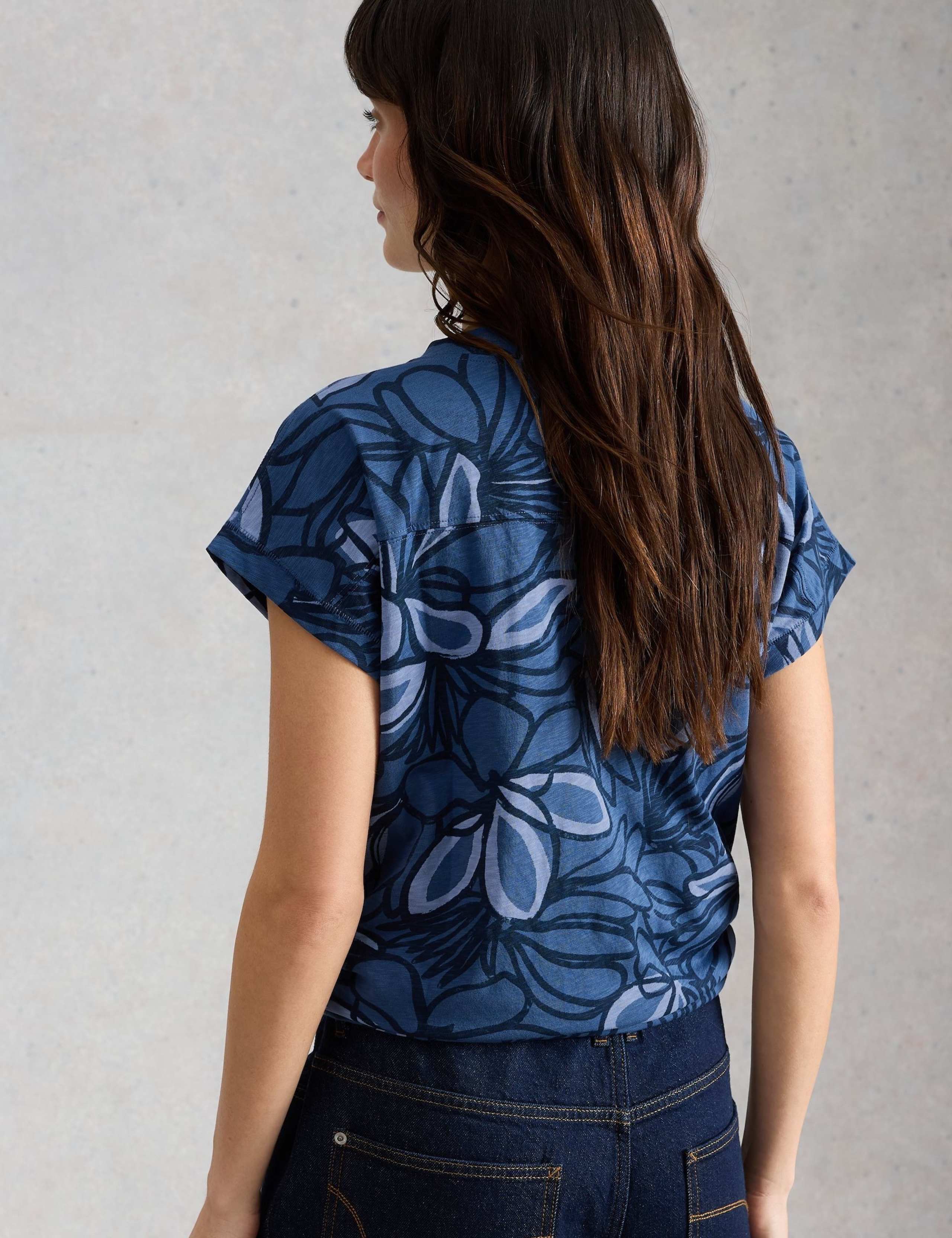 Pure Cotton Floral V-Neck T-Shirt 3 of 6