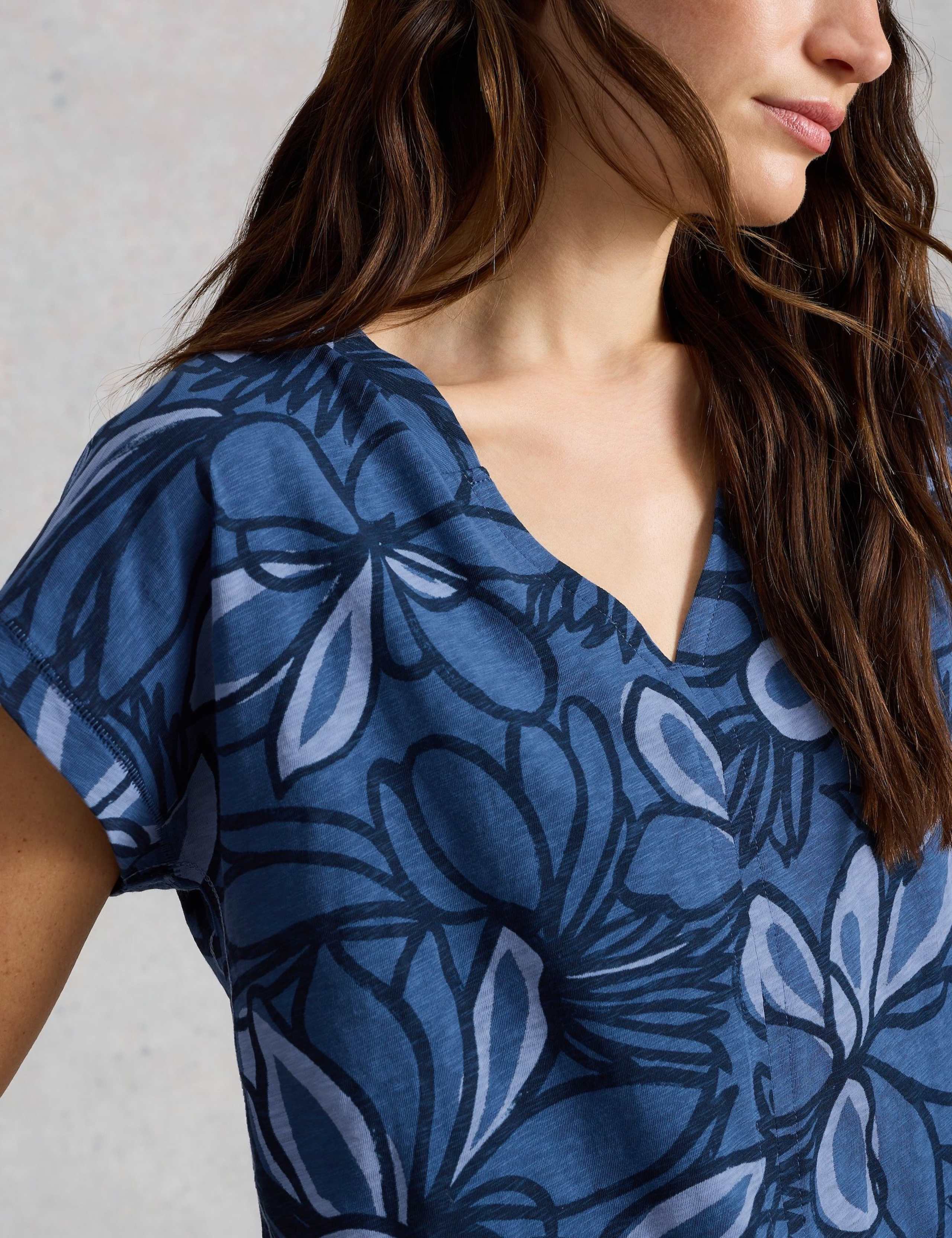 Pure Cotton Floral V-Neck T-Shirt 5 of 6