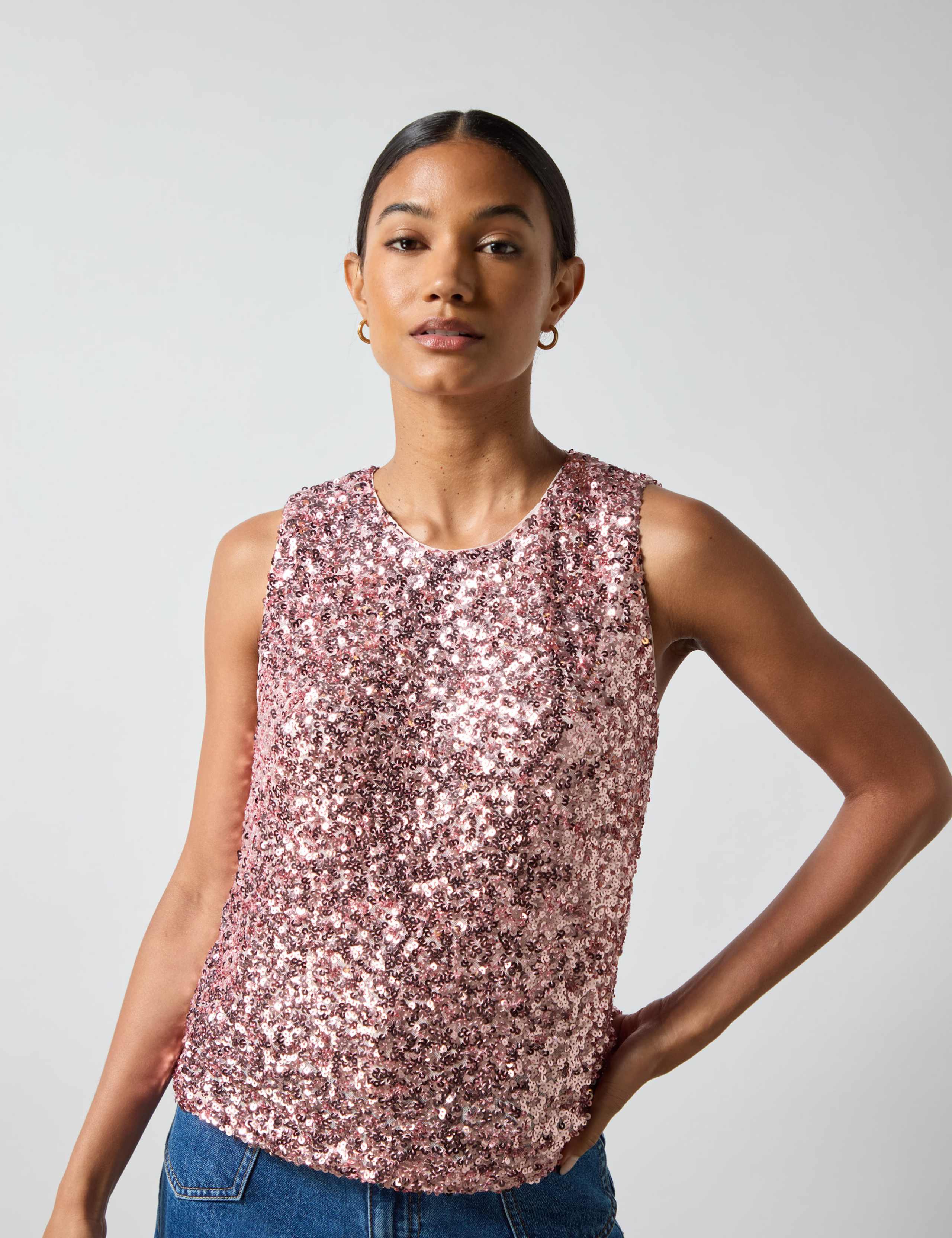 Sequin Round Neck Shell Top 1 of 5
