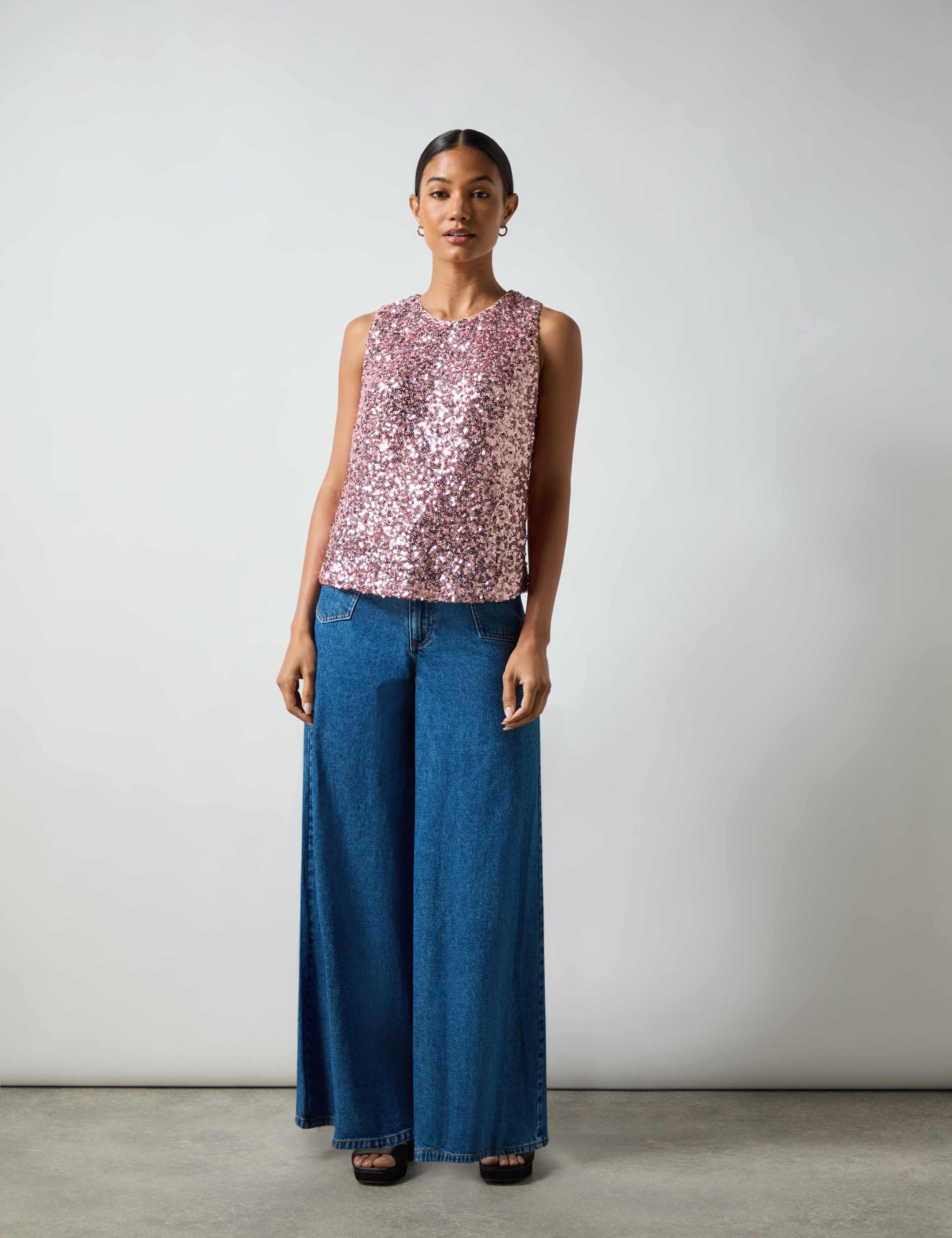 Sequin Round Neck Shell Top 2 of 5